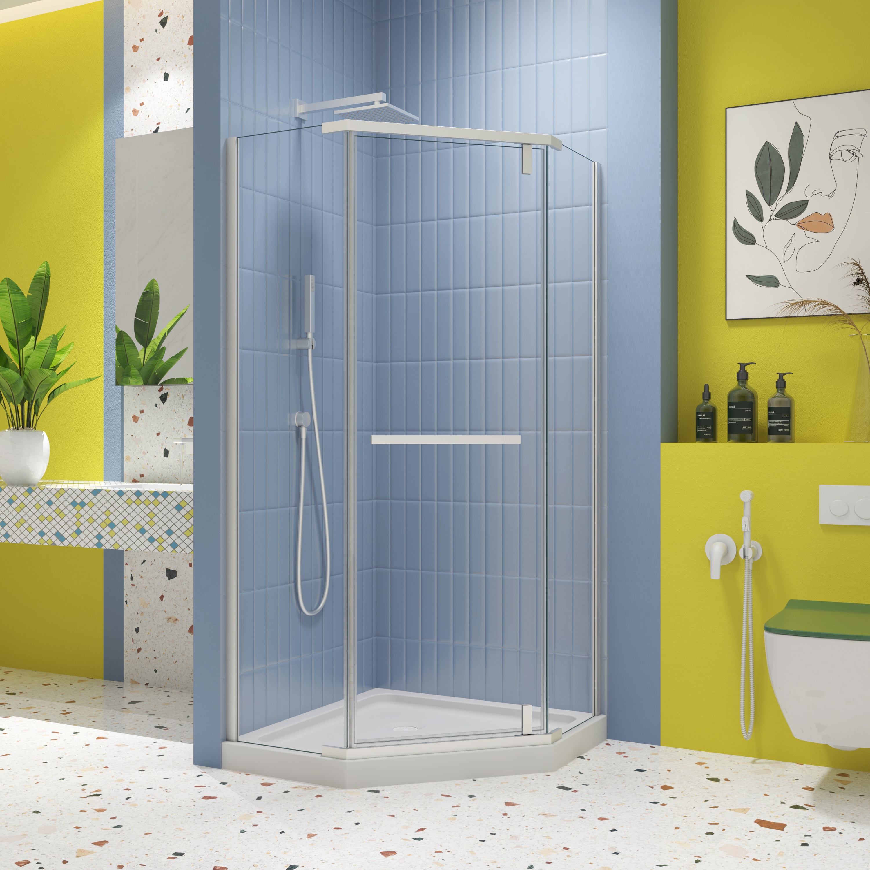 Afhocomp Matte White 34.75-in to 36.56-in W x 72-in H Semi Frameless Clear Glass Neo-angle Pivot Shower door