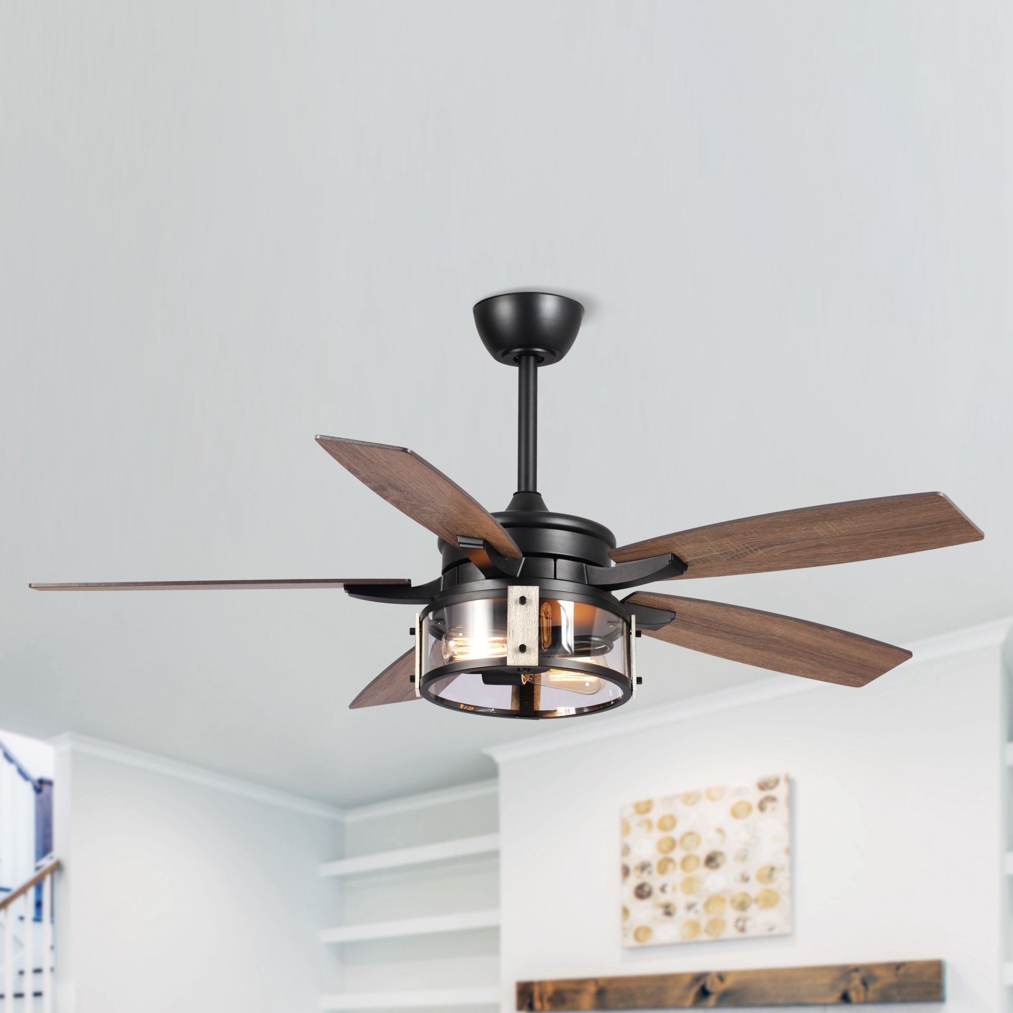 Parrot Uncle 52-in Matte Black Indoor Downrod Mount Ceiling Fan with ...