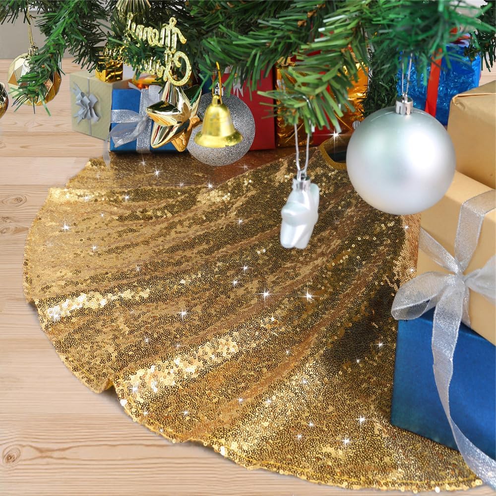 B-Cool CO-DXLZ-N87 Gold Tree Skirts Christmas Tree Skirt Sequence Christmas Tree Skirts Round 36inch Sequin Tree Skirts Personalized Xmas Decor Home Decor Skirts