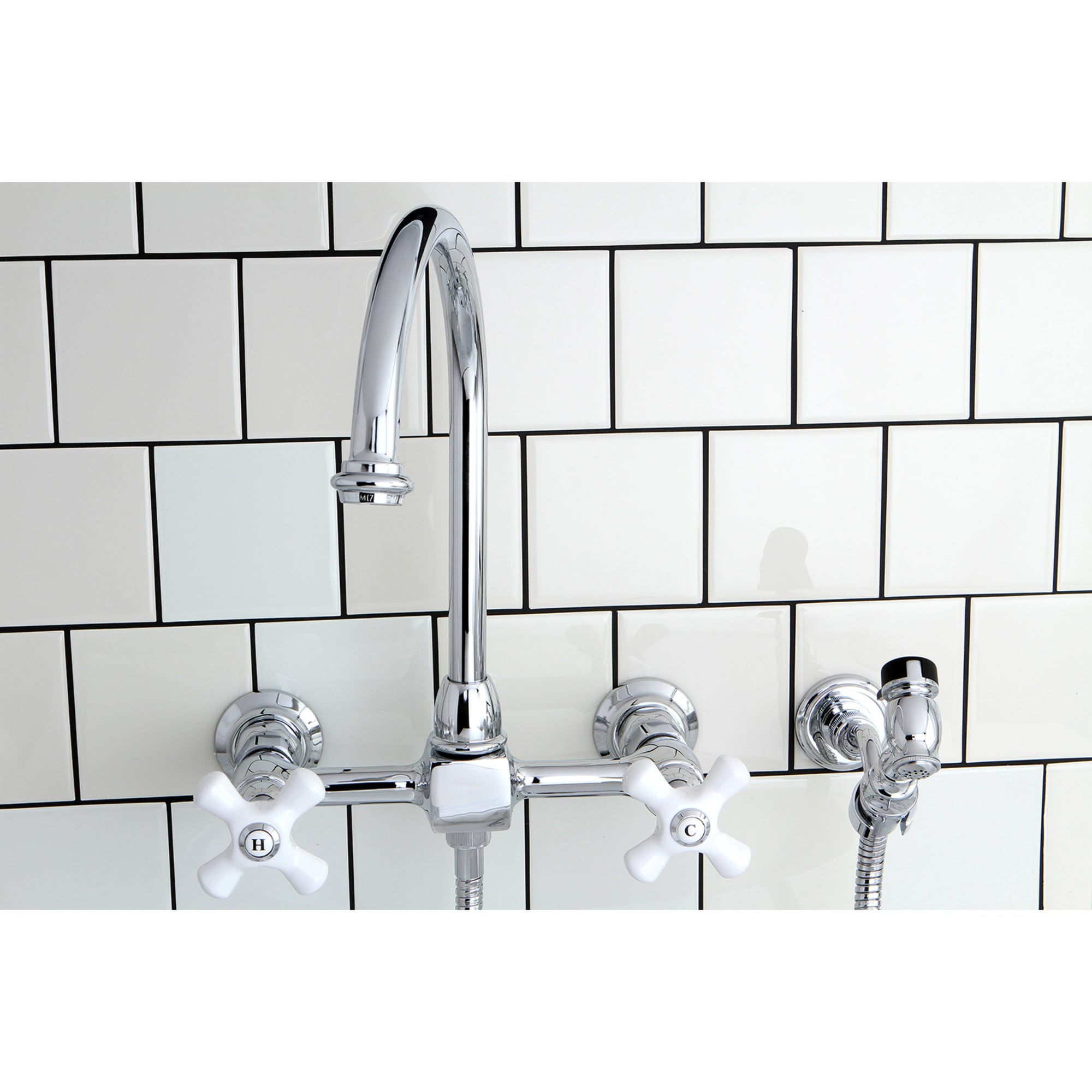 Kingston Brass WLKS1291PXBS Restoration Polished Chrome Double Handle Wall-mount Kitchen Faucet ( Side Sprayer Included )