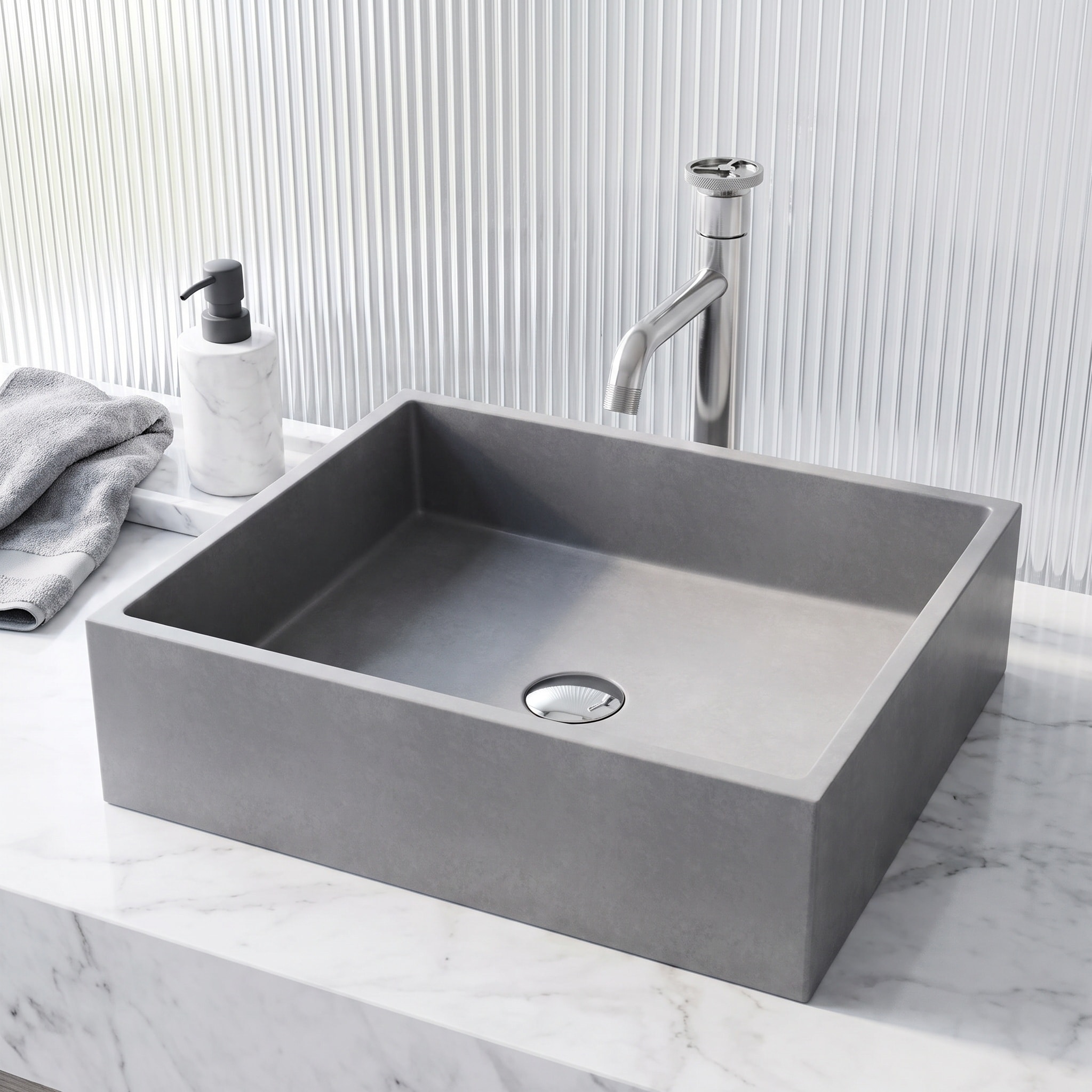 VIGO - Concreto Stone Concrete 19-in Vessel Rectangular Modern Gray Bathroom Sink