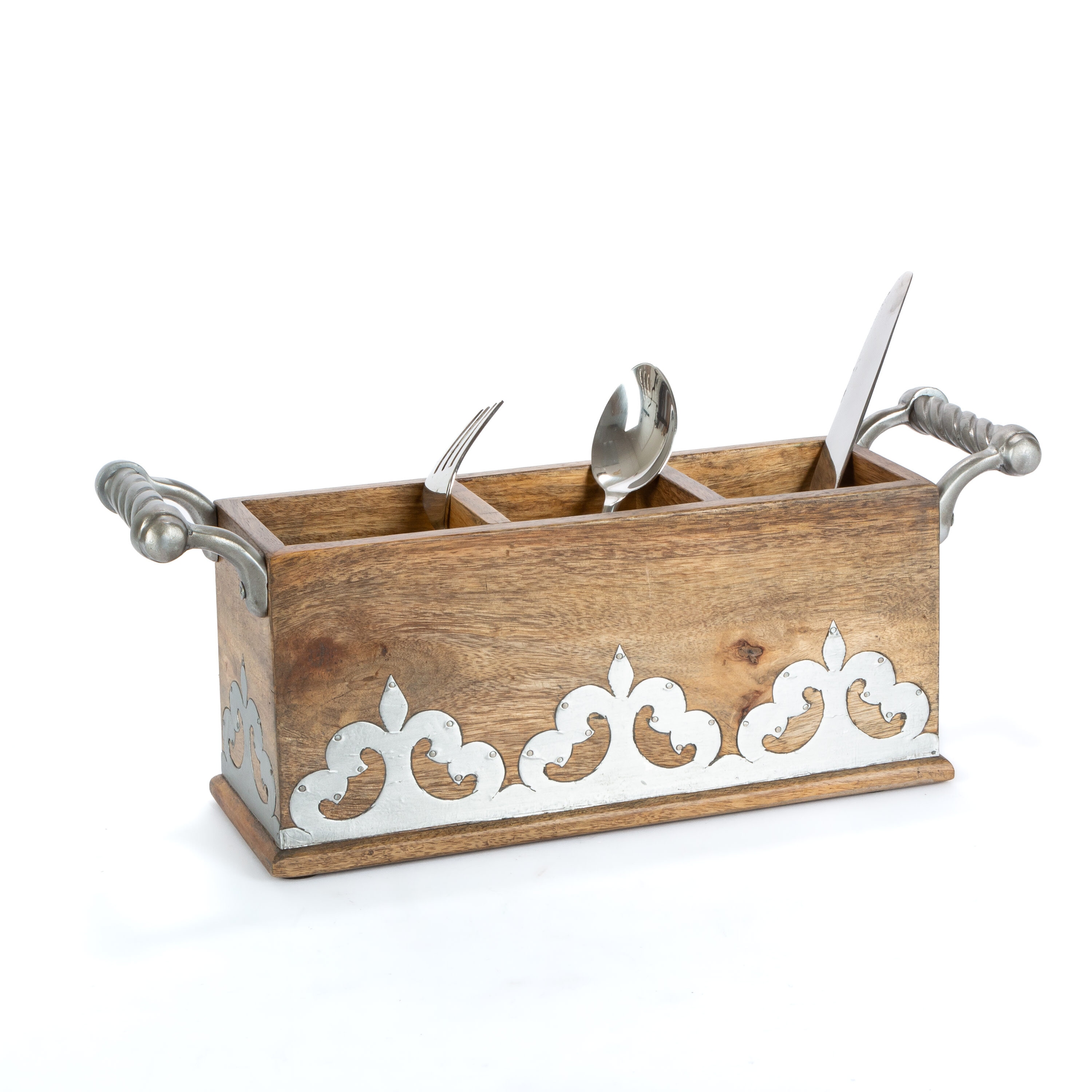 Heritage Mango Wood and Metal Flatware Caddy