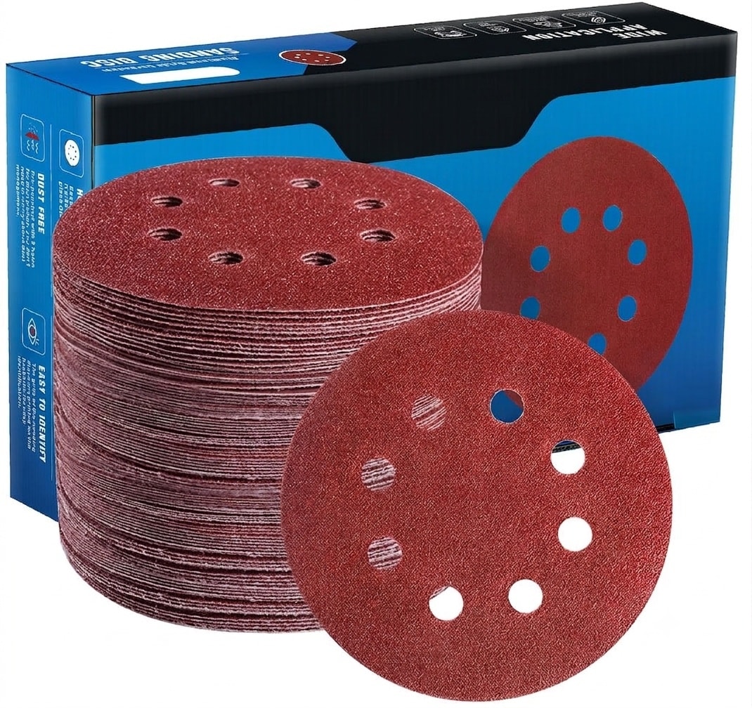 Anqtovp  72 pcs 5 inch 8 hole hook and loop sanding discs set for random orbital sander assorted grits 40 60 80 120 180 240 320 for wood metal
