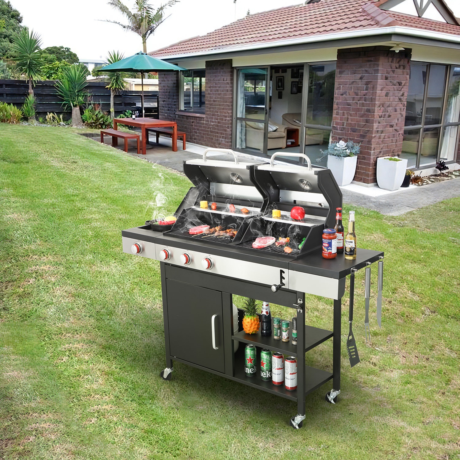 GZMR GZ-W22306 Black+Silver 3 -Burner Liquid Propane Gas Grill 1 -Side Burner
