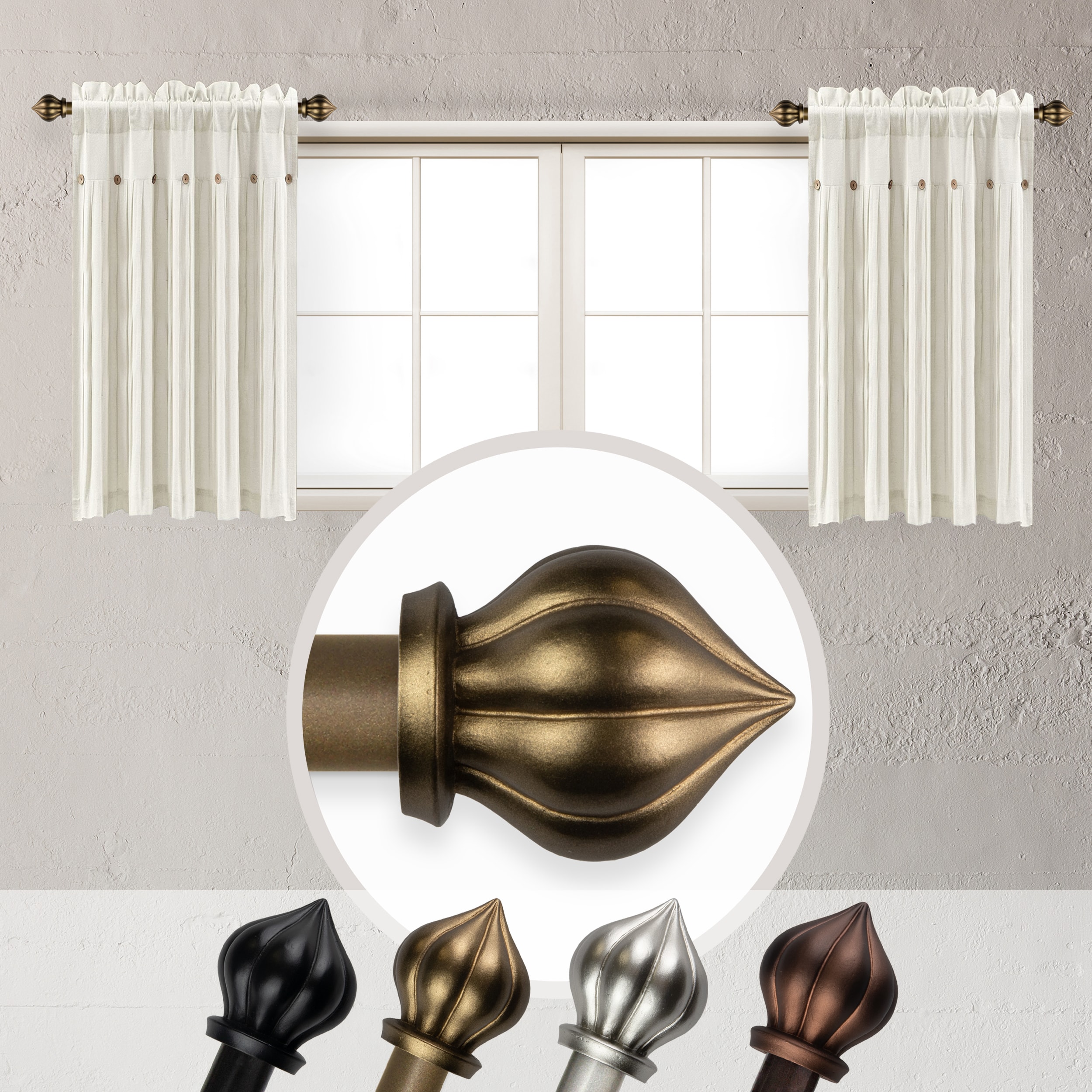 Hart & Harlow L-SIDE063-16-4 Peige 5/8-in 2 -Pack 12-in to 20-in Antique Gold Steel Side curtain rod with Finials