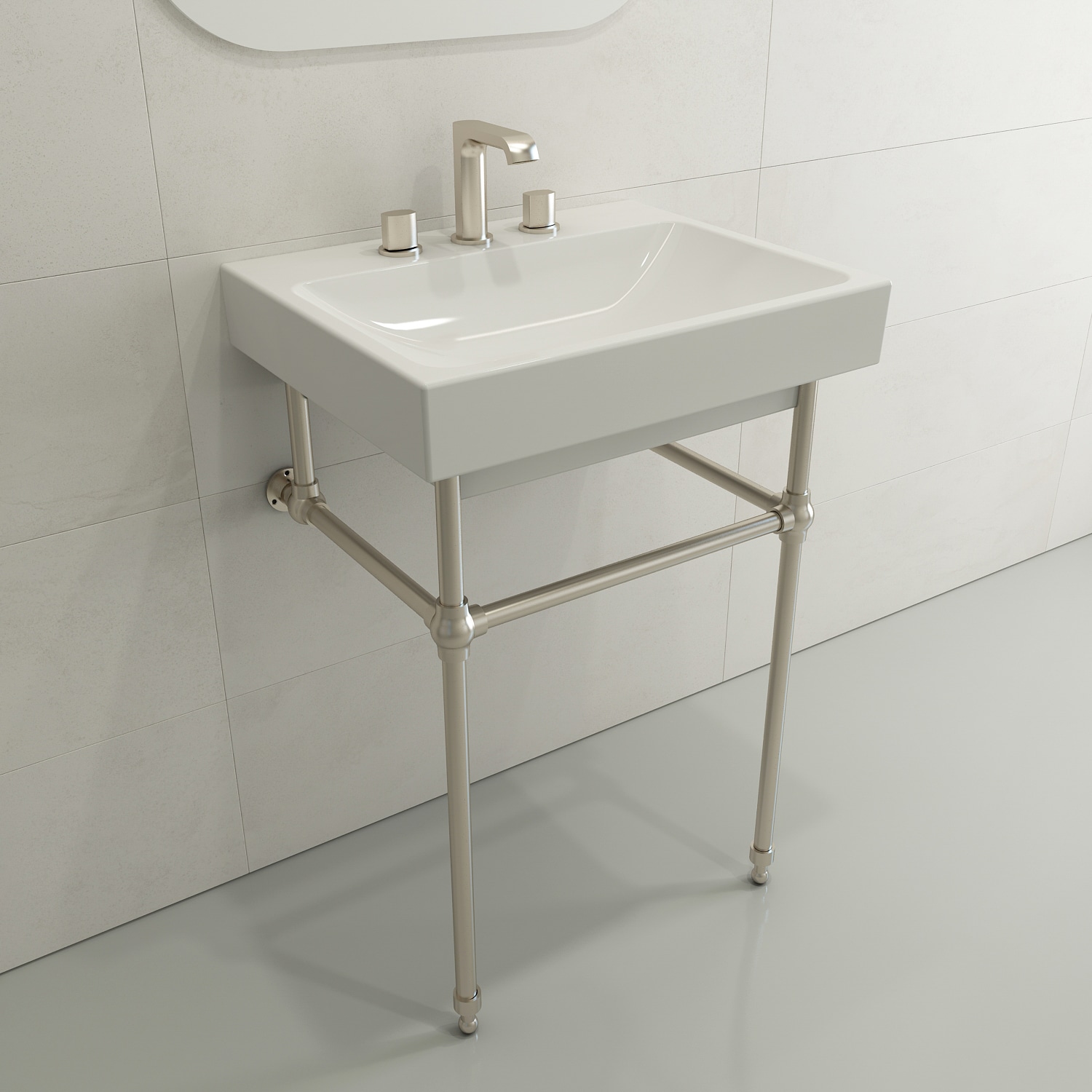 Modern White Ceramic Wall-Mount Rectangular Bathroom Sink
