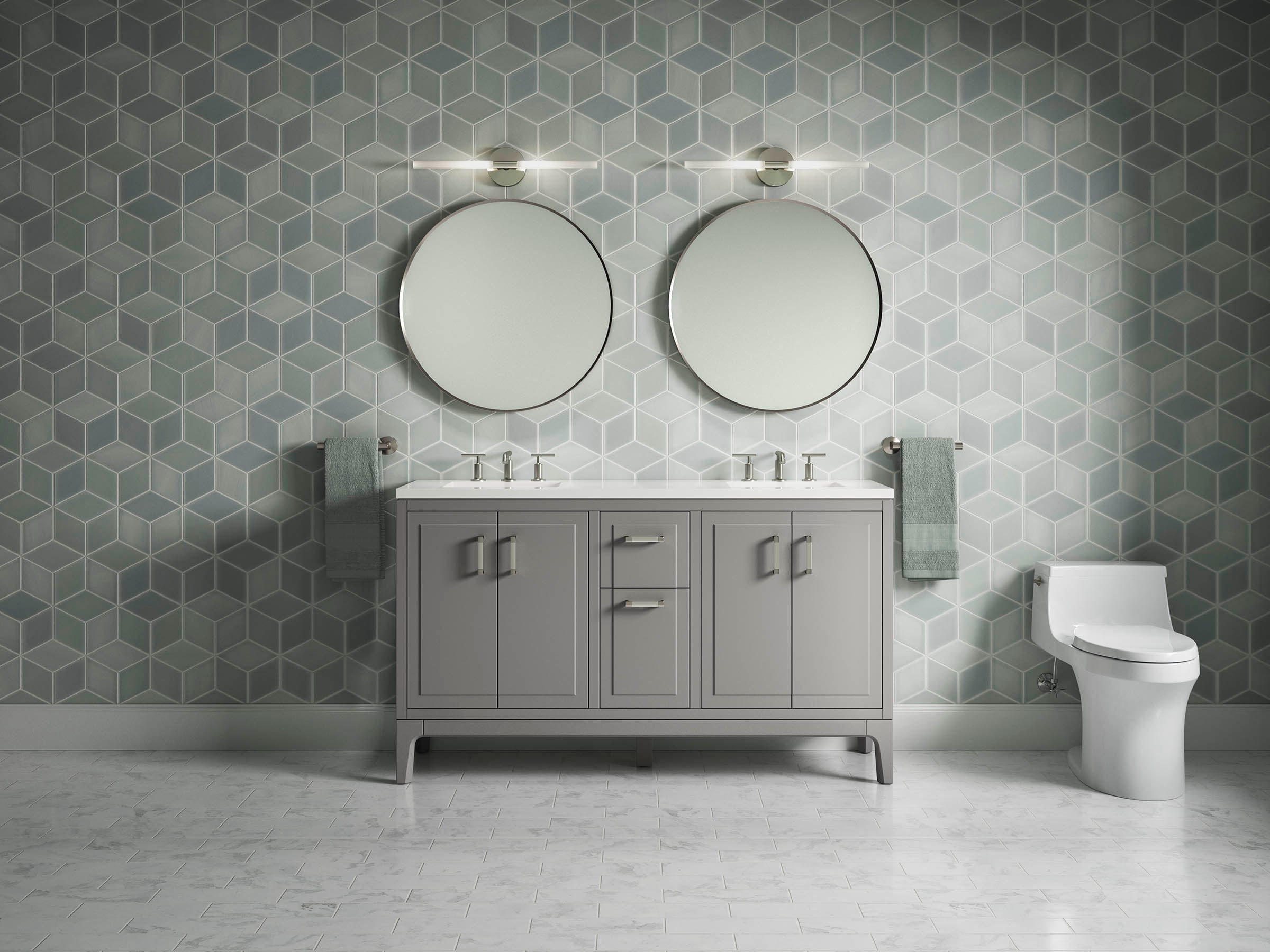 KOHLER 33555-ASB-1WT Seer 60-in Mohair Grey Undermount Double sink Bathroom Vanity with Mohair Grey Quartz Top