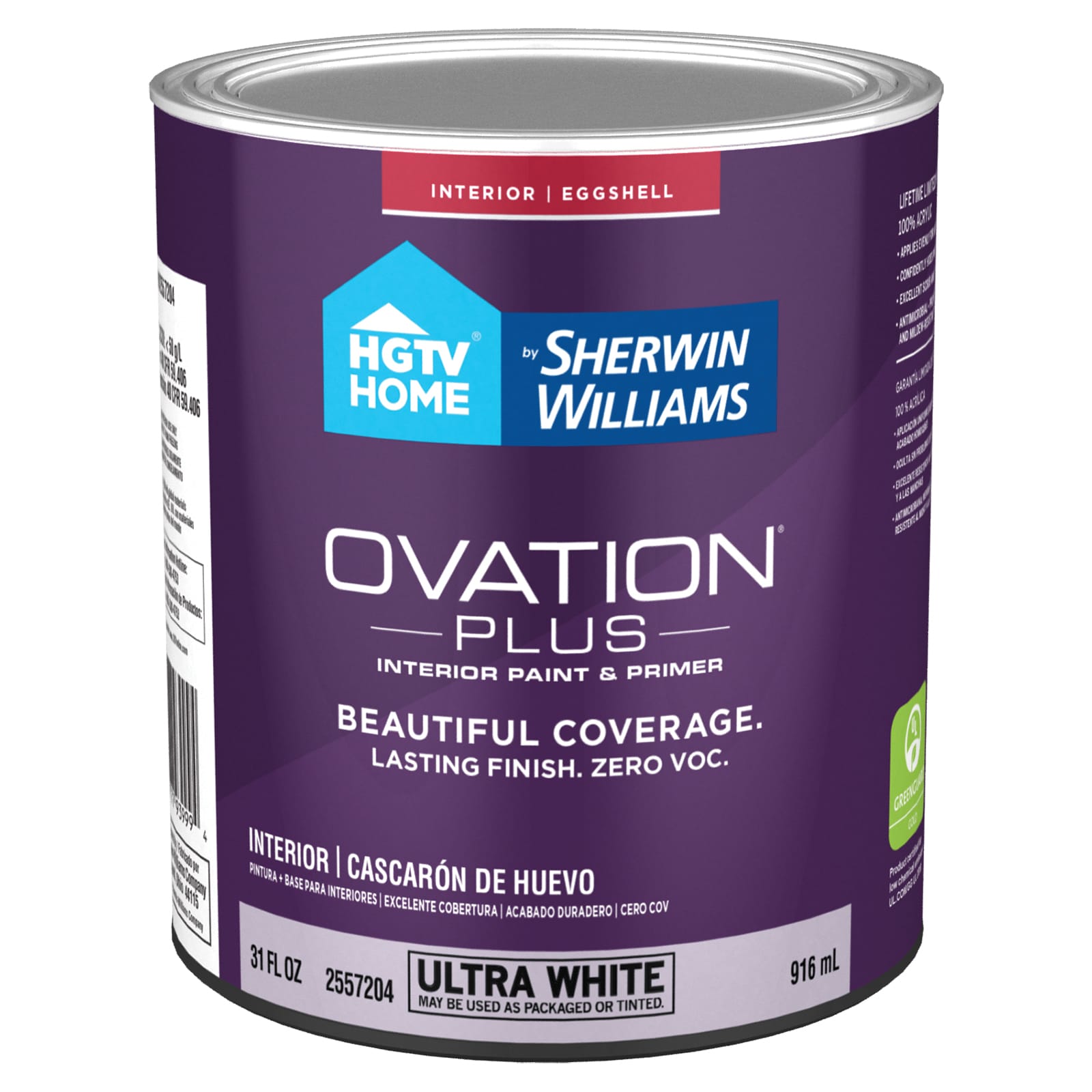 HGTV HOME by Sherwin-Williams OV2557204-14 Ovation Plus Eggshell Base Tintable Latex Interior Paint Paint + Primer ( 1-quart )