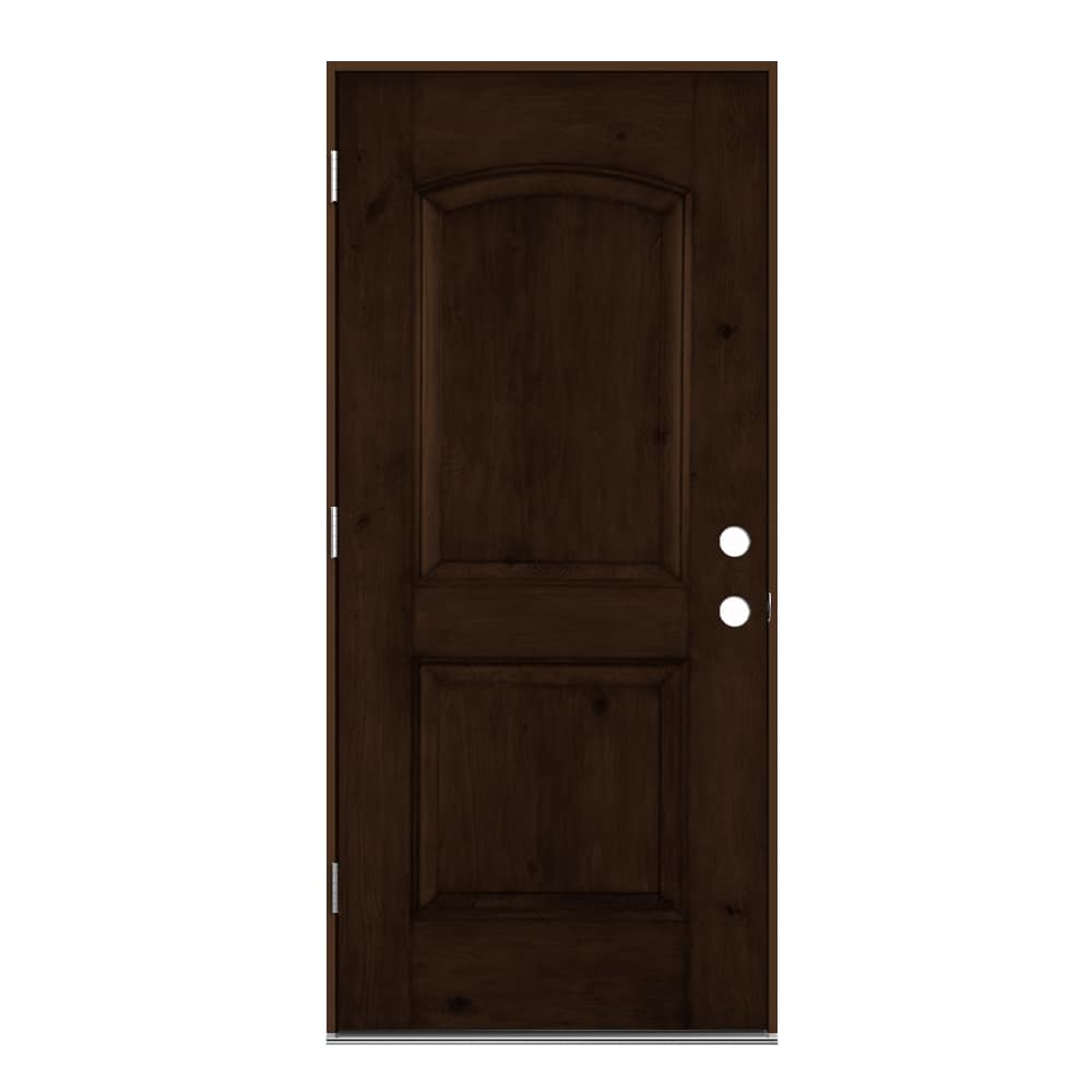 JELD-WEN LOWOLJW232400003 36-in x 80-in x 4-9/16-in Fiberglass No glass Right-hand outswing Espresso Stained Prehung Front Door Insulating core