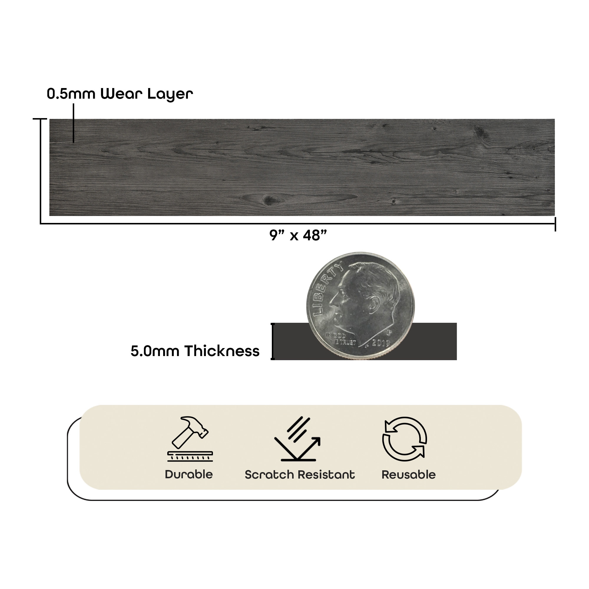 Achim Flex Flor Smoke 9-in Wide x 5-mm Thick Waterproof Luxury Vinyl Plank Flooring (24-sq ft)