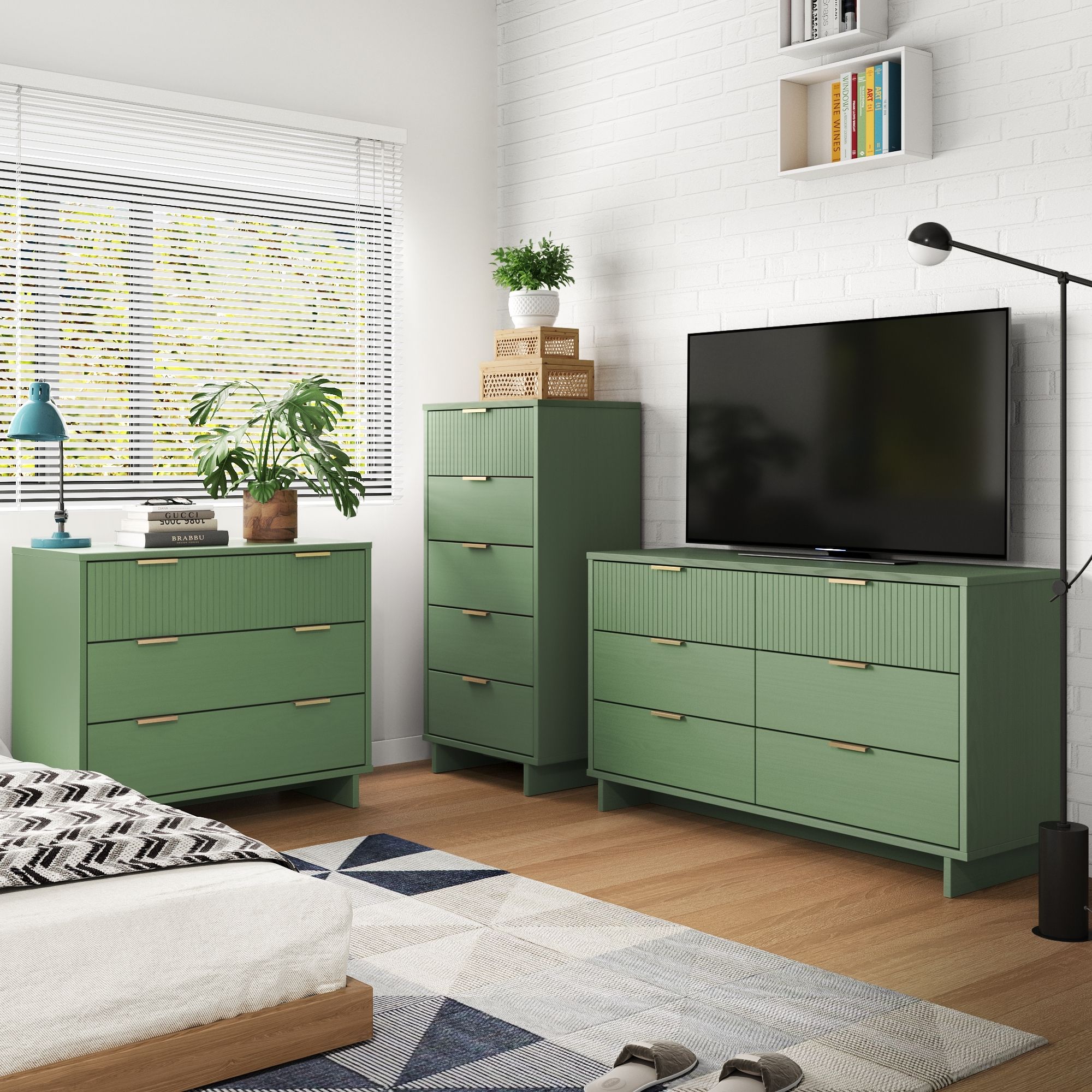 Manhattan Comfort GRAN033 Green Full Bedroom Set