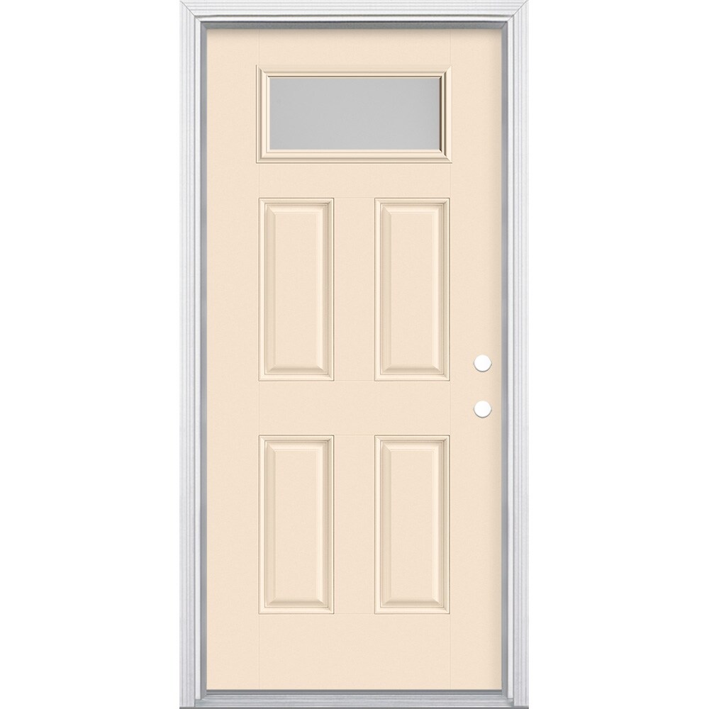 Masonite 36-in x 80-in Fiberglass 1/4 Lite Left-Hand Inswing Bisque Painted  Prehung Single Front Door with Brickmould Insulating Core in the Front  Doors department at