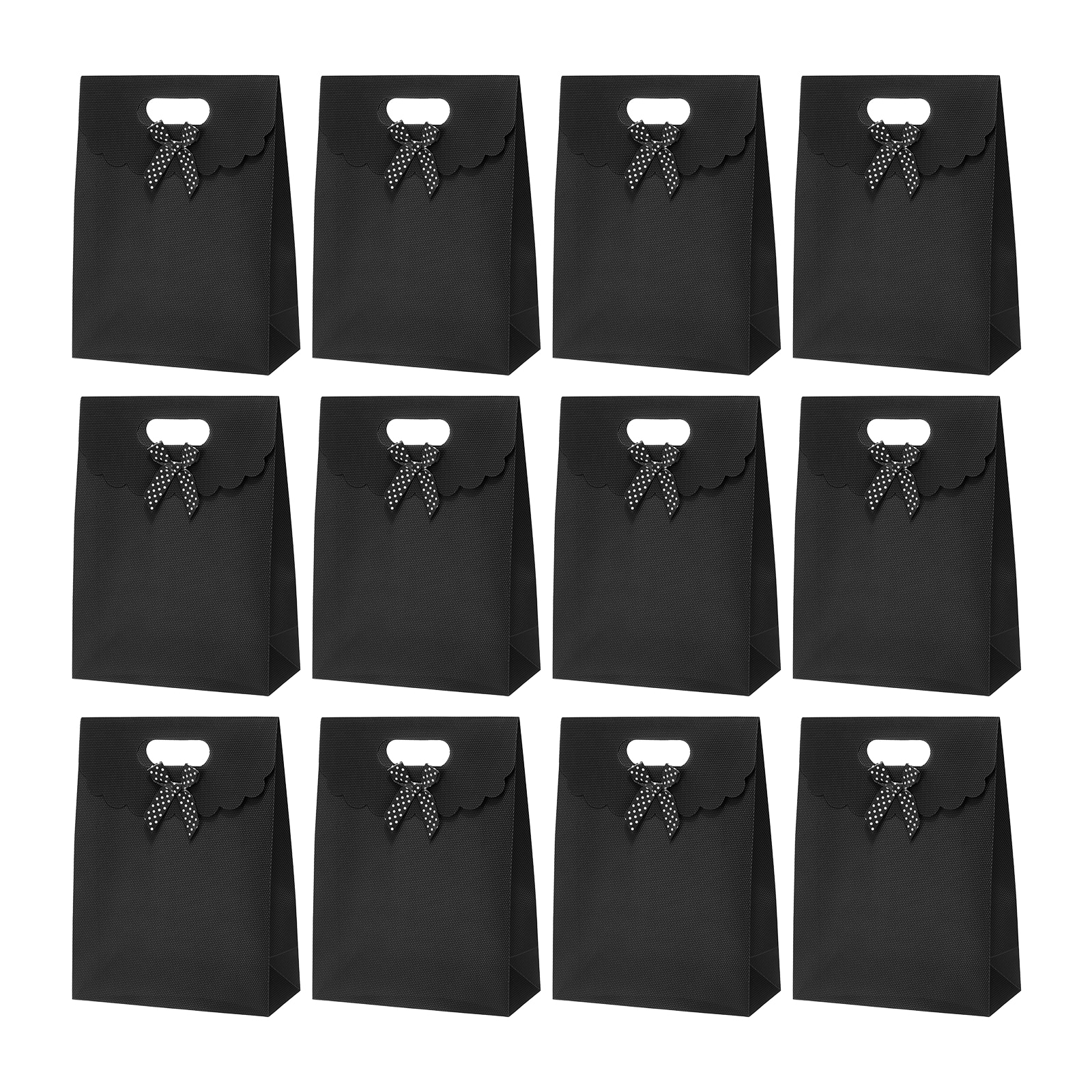 PATIKIL Gift Bags (6.5 x 2.4 x 5 Inch Black) (12pcs) Gift Wrap Bag with Bow Ribbon and Handles Suit for - Party Favor/Wedding/Bridal Shower/Festivals