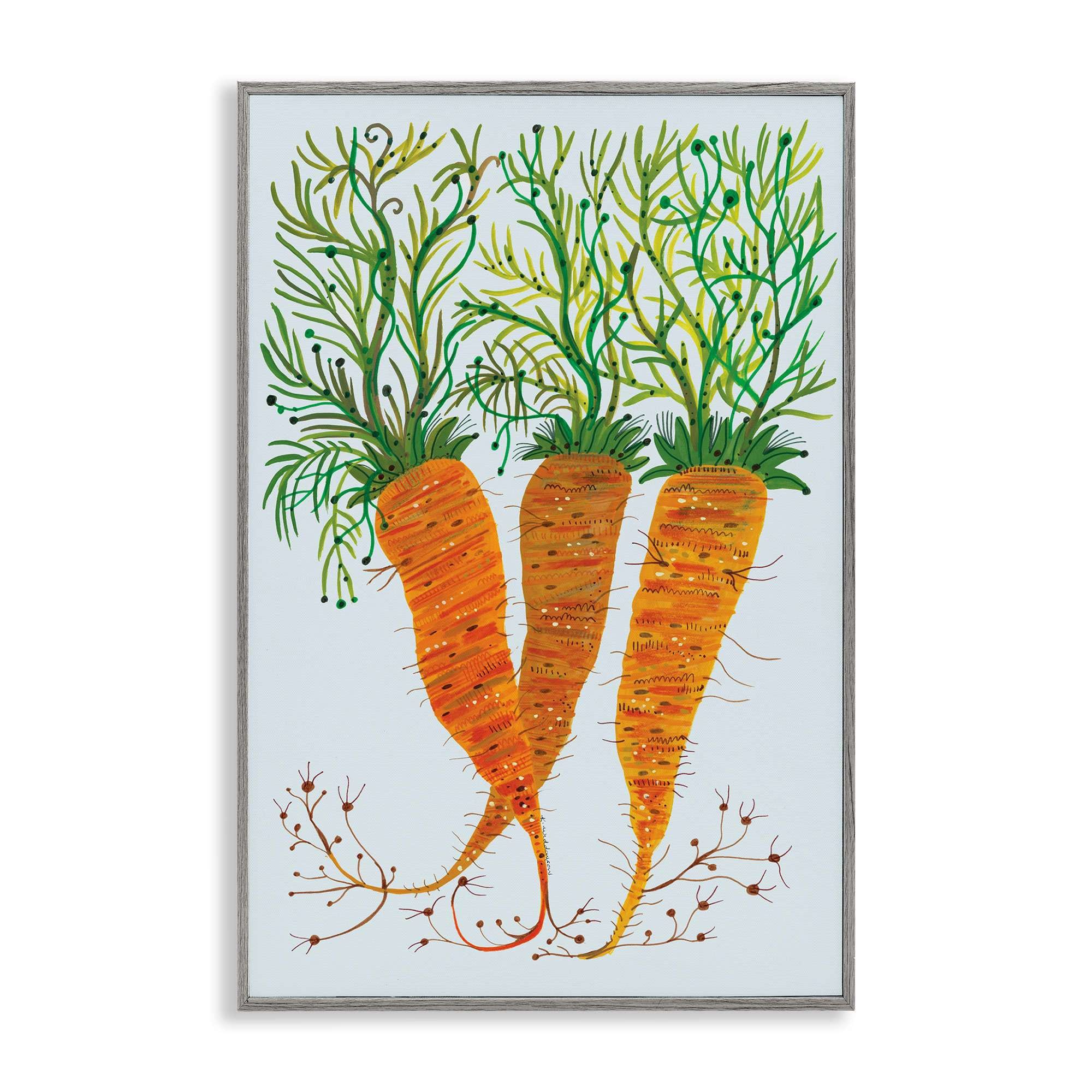 Stupell Industries -  Whimsical Garden Carrots Gray Framed Giclee Art By Kay Widdowson 12 x 18