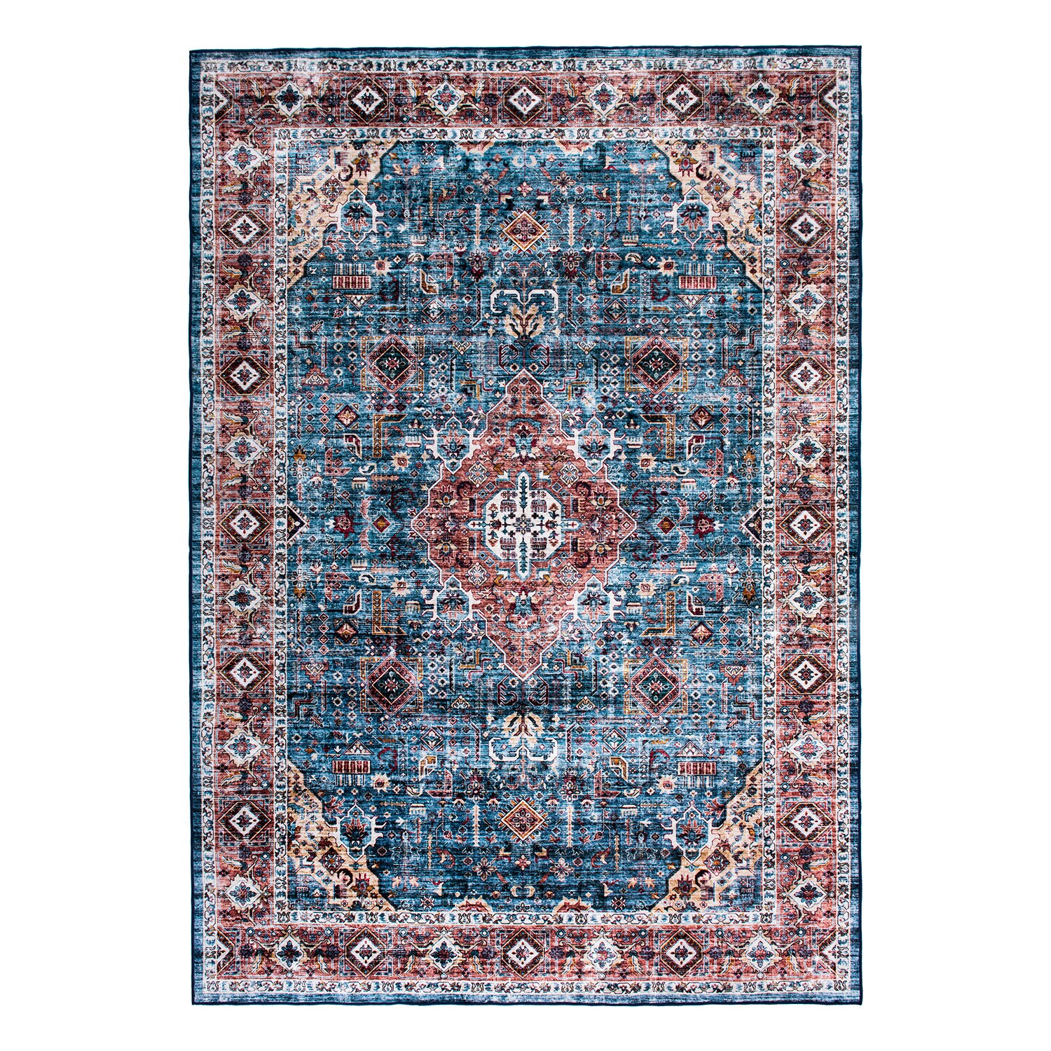 World Rug Gallery 7024BLUE5X7 5 x 7 (ft) Loomed Polypropylene Blue Rectangular Indoor Medallion Machine washable