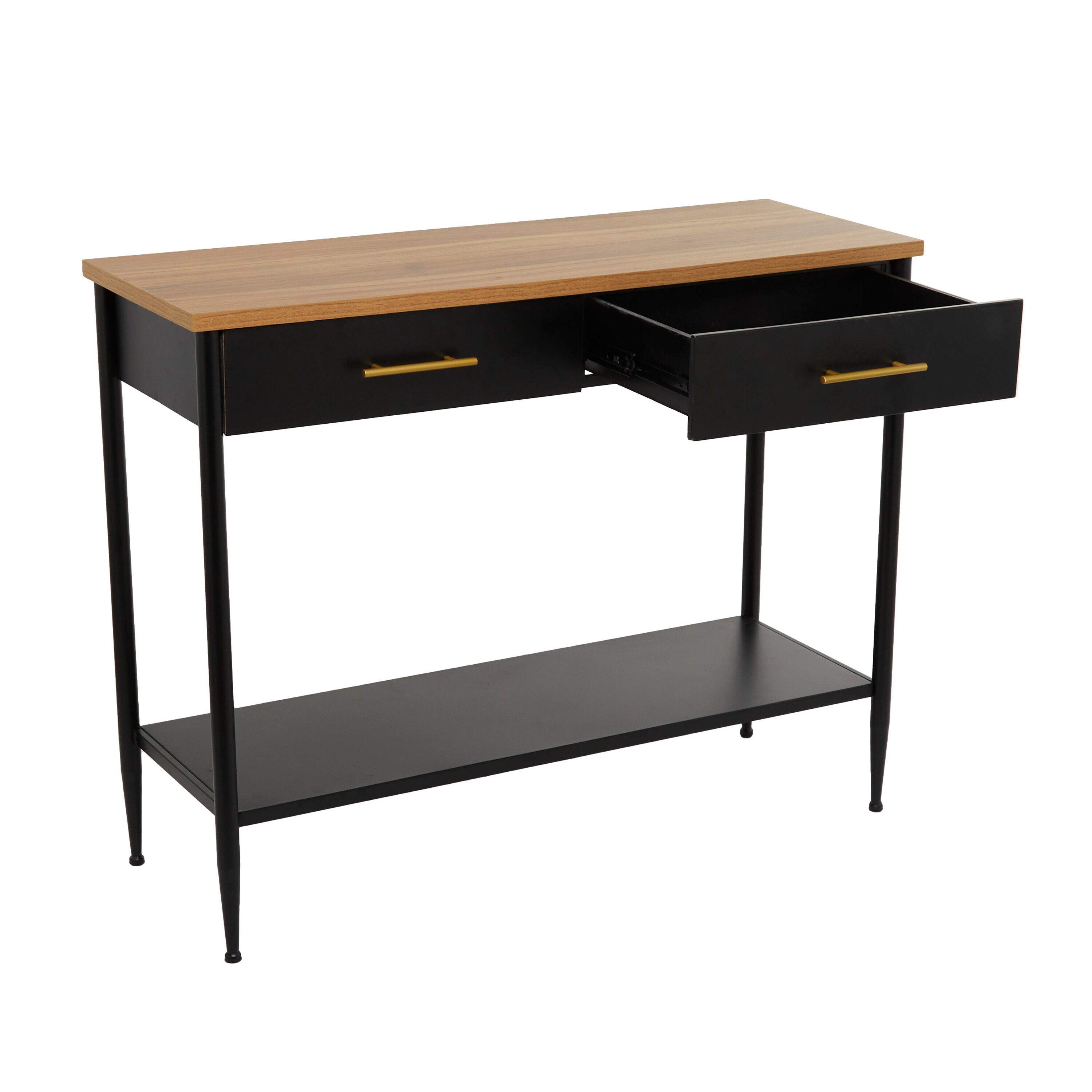 2 Cabinet 1 Drawer Console Table Black Leg & Wooden Drawers and