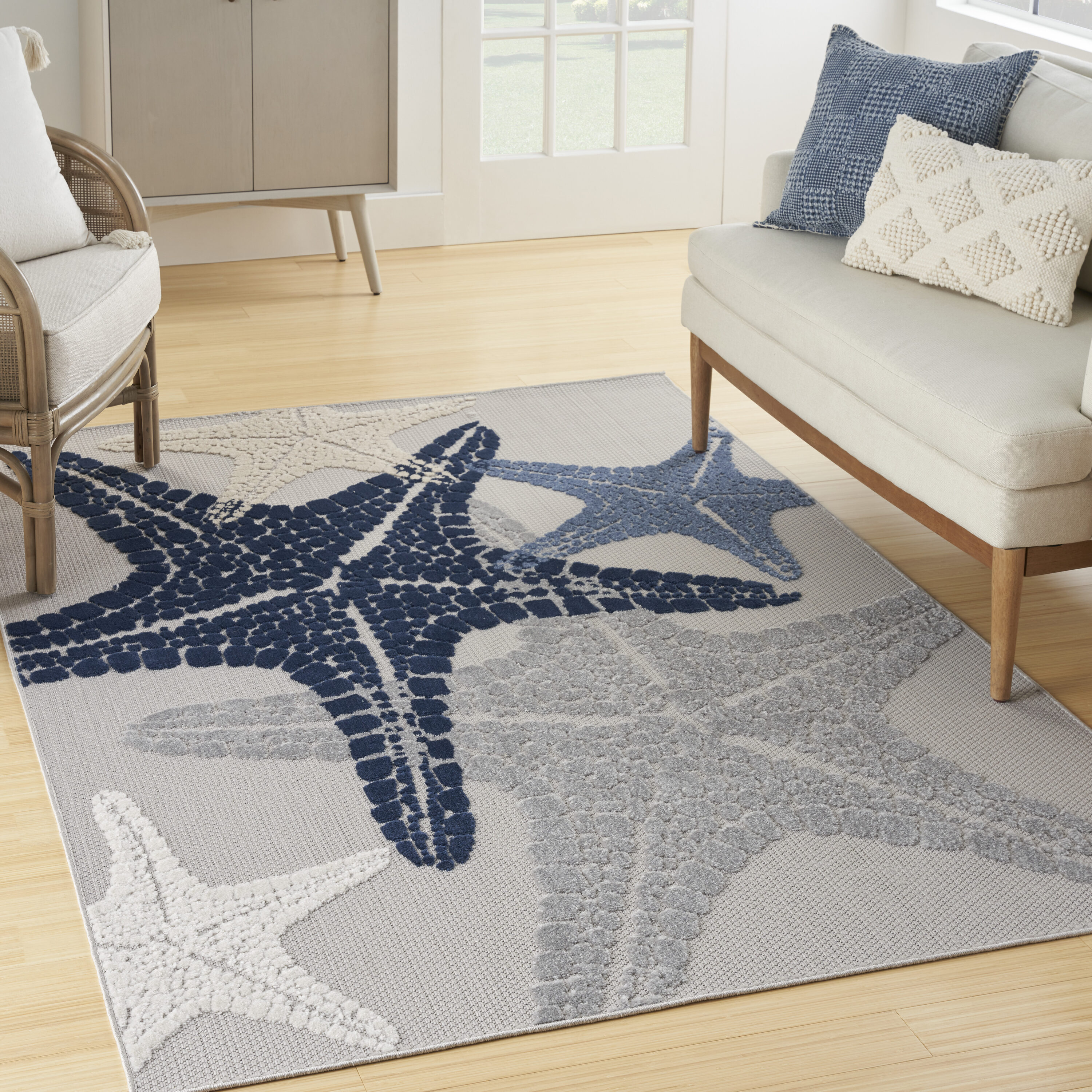 Nourison 099446136619 Aloha 5 x 8 (ft) Loomed Polypropylene Grey/Multi Rectangular Indoor/Outdoor Animal print Coastal Area rug