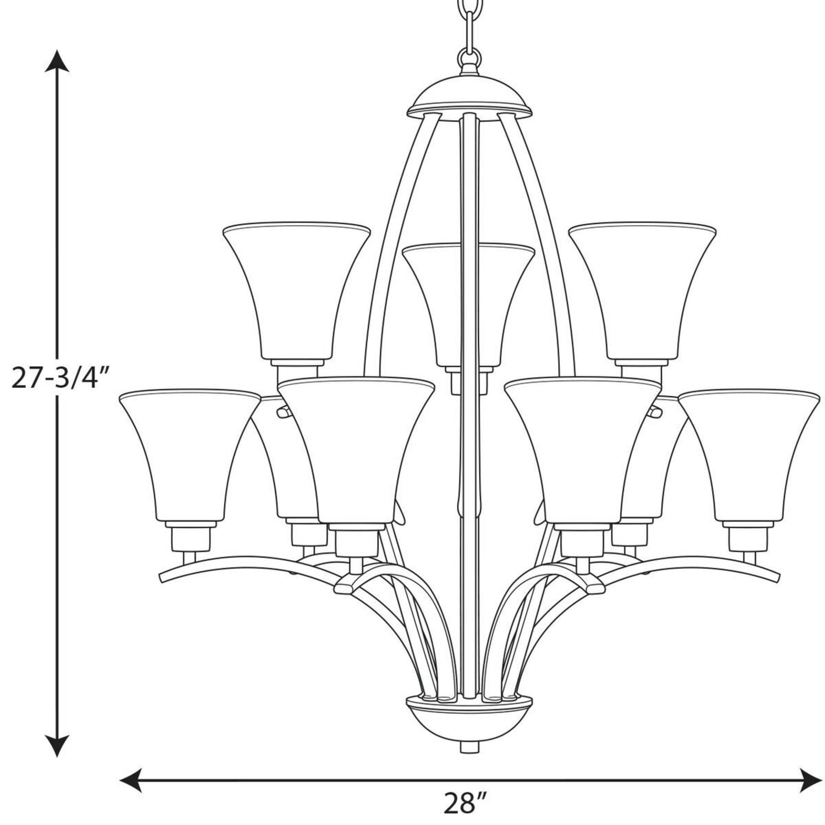 Joy Brushed Nickel Two-Tier 9-Light Chandelier with Etched Glass Shades