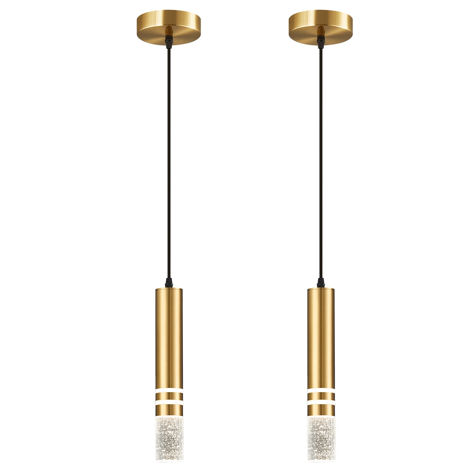 ZHLLMQ Modern 1-Light 2 Pack Polished Gold Finish Series Bubble Crystal Cylinder Integrated LED 1.88 Inch Kitchen Island Hardwired Pendant Light Fixture
