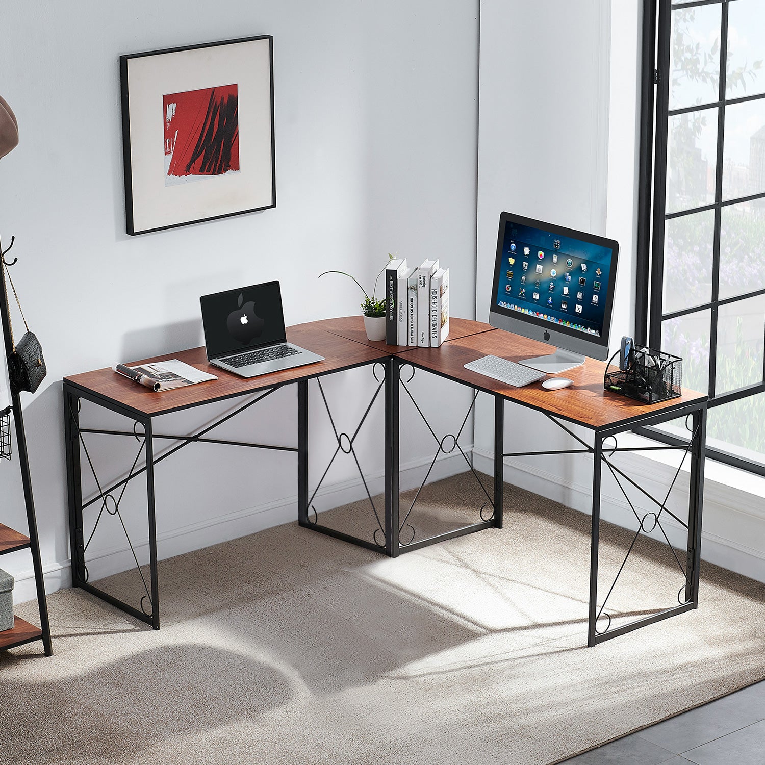 Vecelo LOE-XJM-LD09 L Shaped Corner Computer Desk Sturdy Home Office Computer Table for Small Space