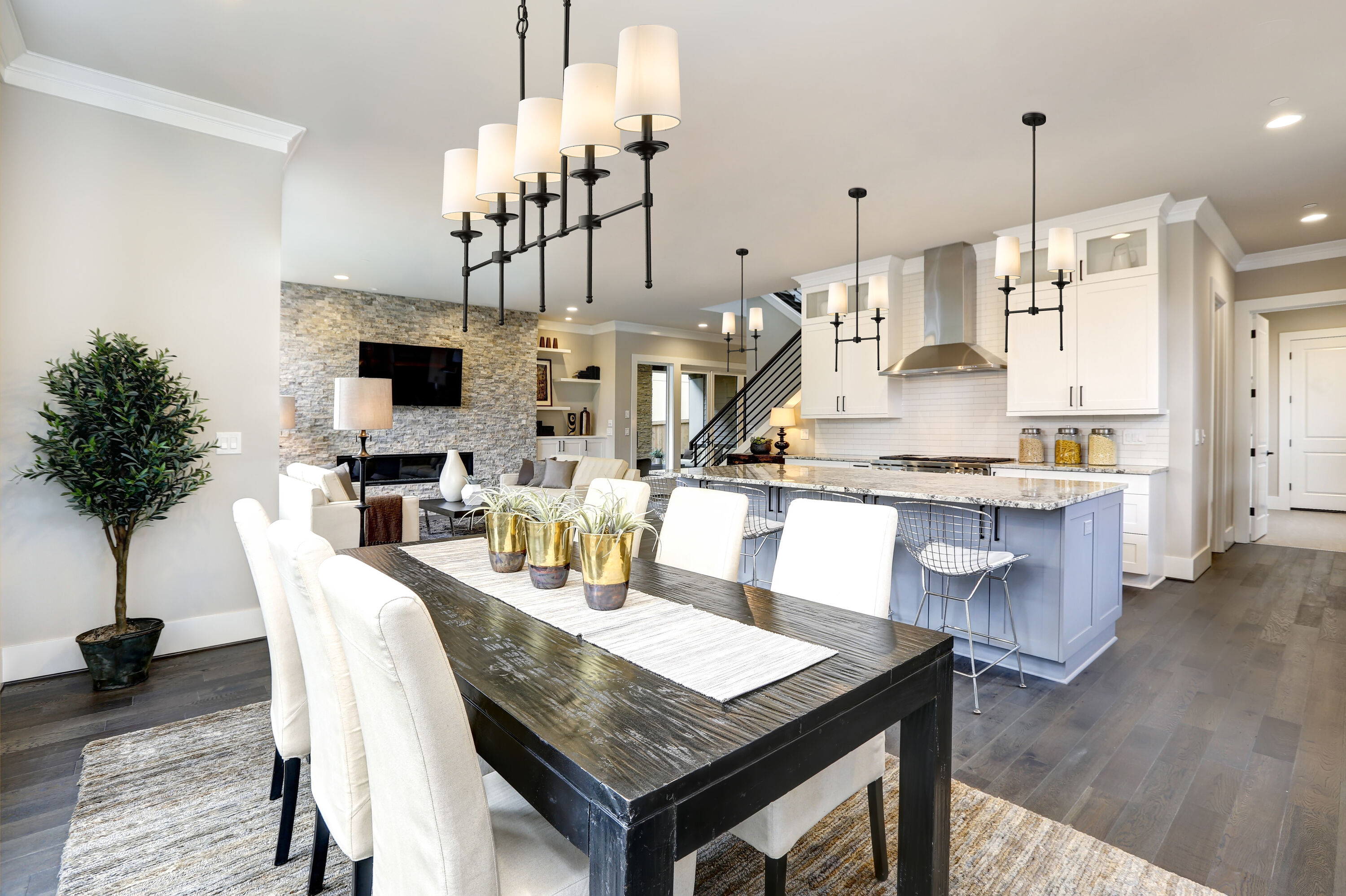 Emily Rubbed Brass 51" 5-Light Chandelier with Off-White Shades