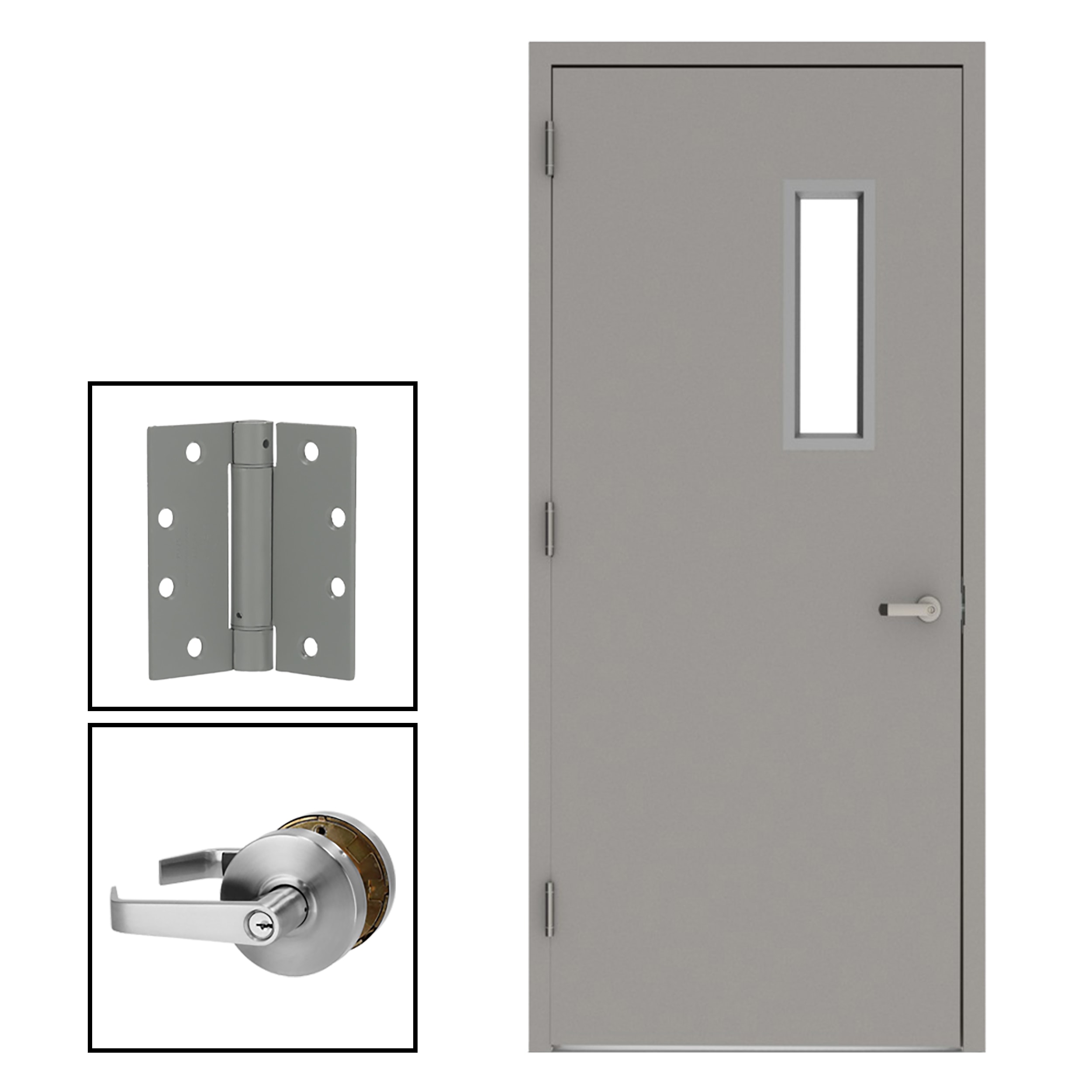 L.I.F Industries LIF Welded Fire Rated Right Hand Inswing/Outswing Vision Light 5x20 36-in x 84-in x 5-7/8-in Steel Universal reversible Gray Prehung Commercial/Residential Hollow core Front Door