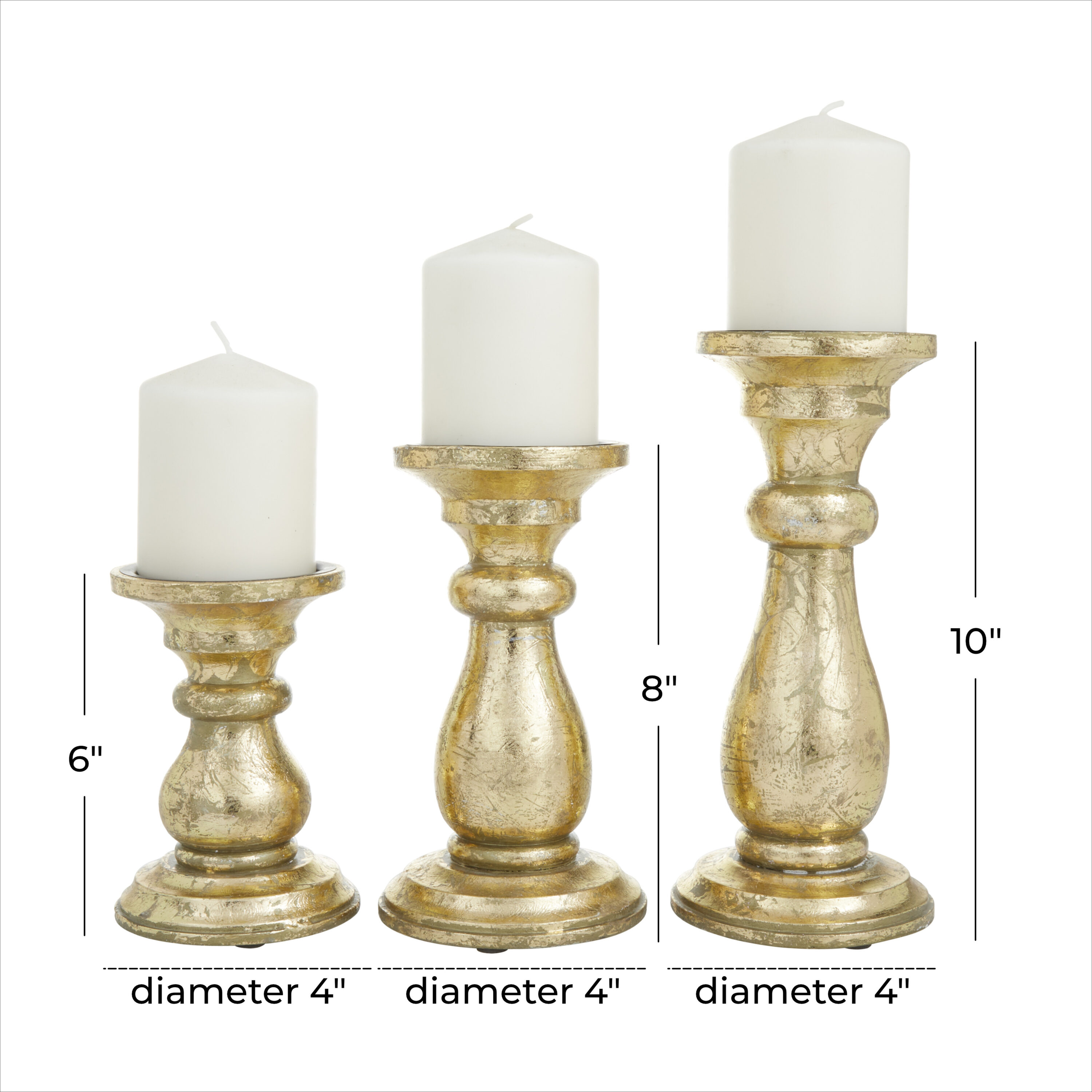 Elegant Gold Mango Wood Pillar Candle Holder Trio