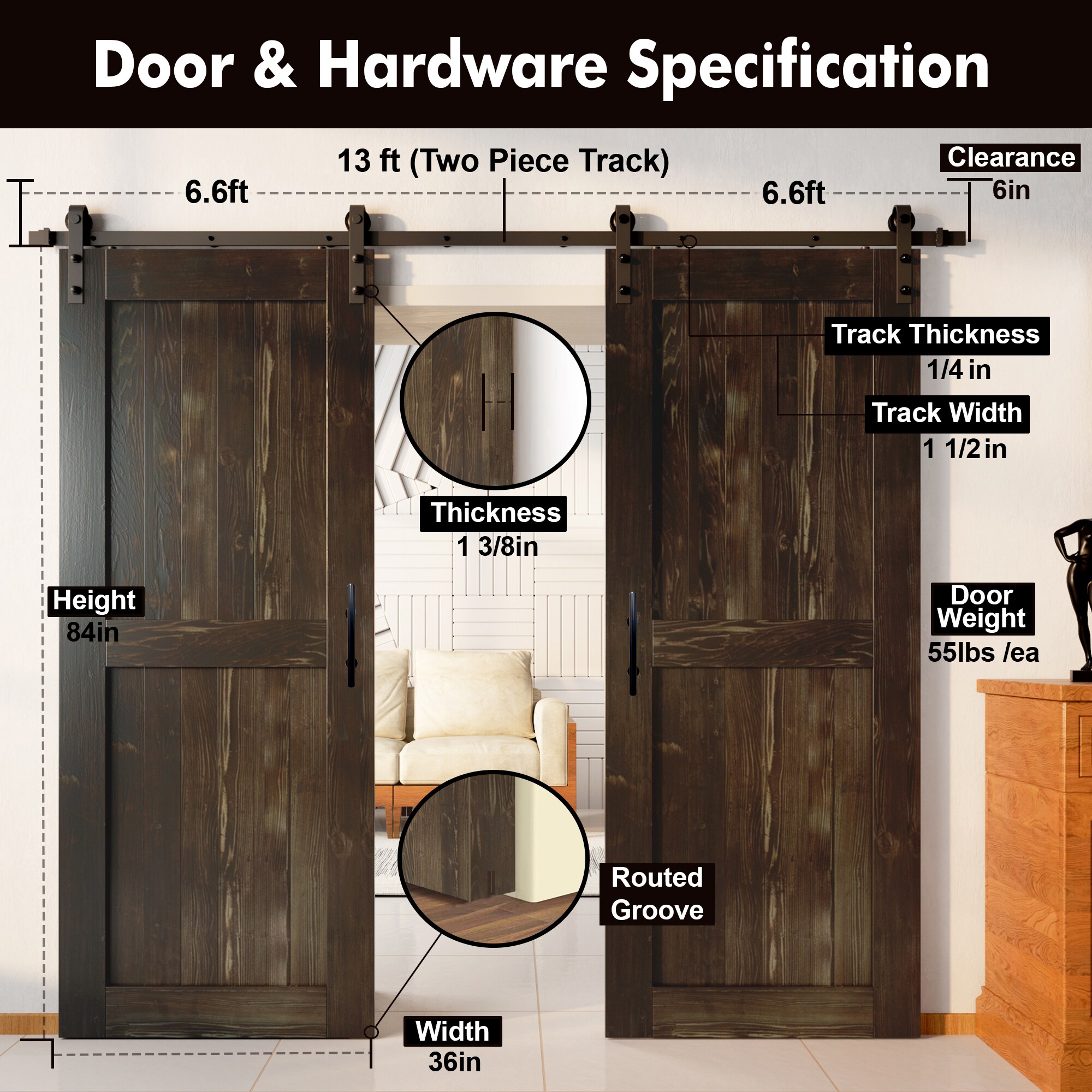 HOMACER YT2TGH156C-3684-H-EB Barn-Doors - View #7