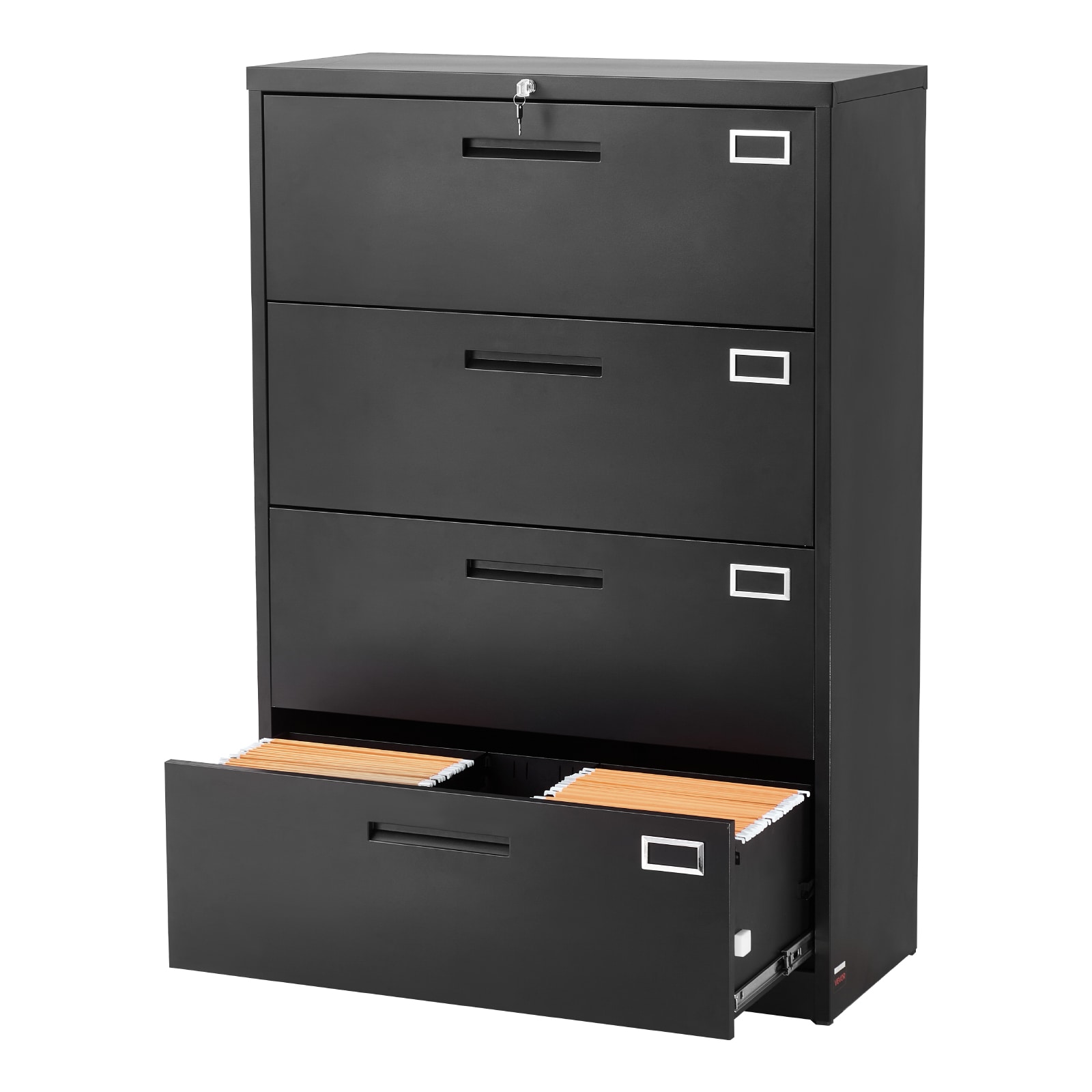 VEVOR 4 Drawers Metal File Cabinet Vertical Filing Cabinet with Lock and Adjustable Hanging Rod Tall Filing Storage Cabinets for Home and Office Fit Letter A4 Legal Size File Easy Assembly Black