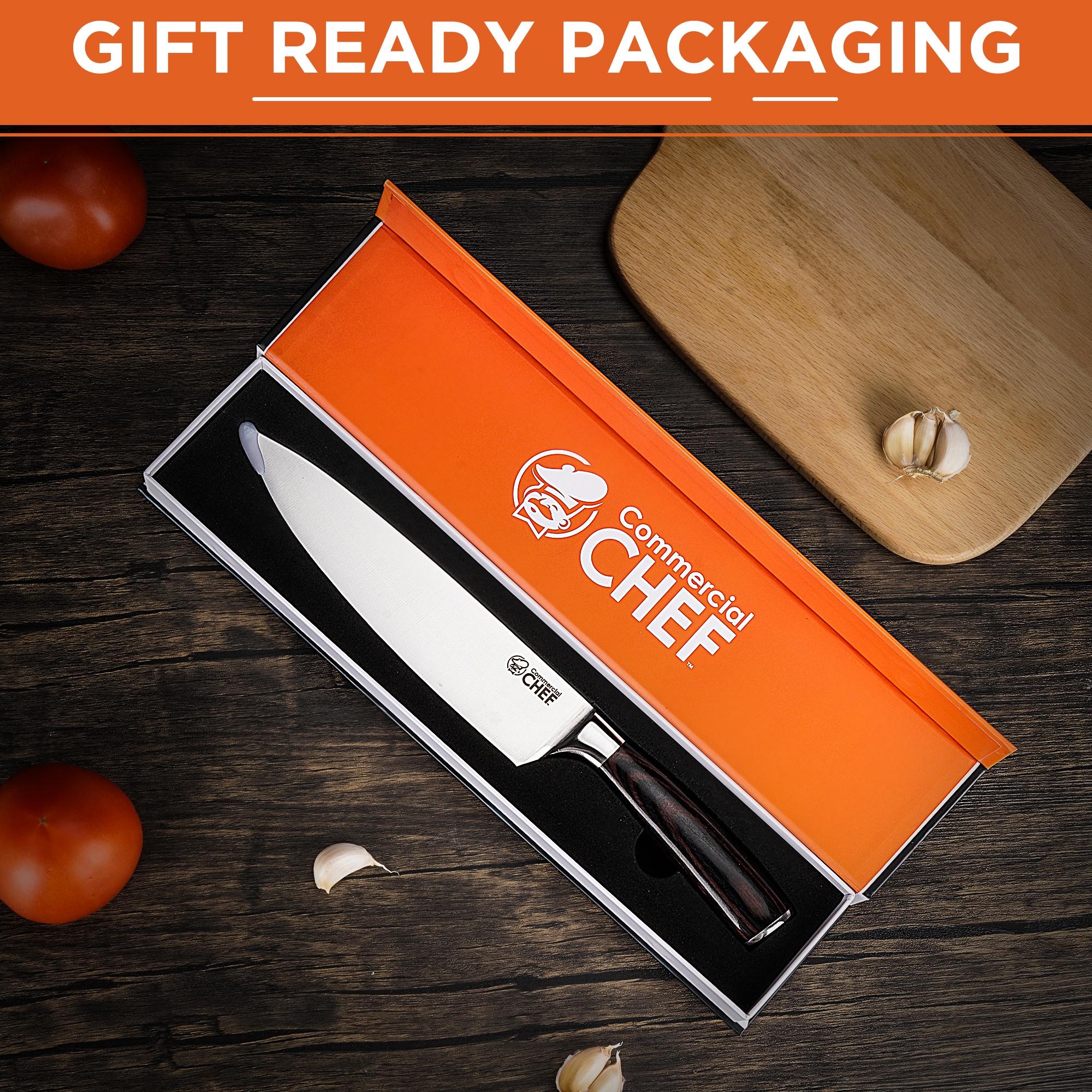 Commercial Chef Japanese Chef Knife 8 inch High Carbon German Stainless Steel with Ergonomic Pakkawood Handle - Tang Ultra Sharp Blade Edge - High Carbon Stainless Steel Chef's Knives - Pakka