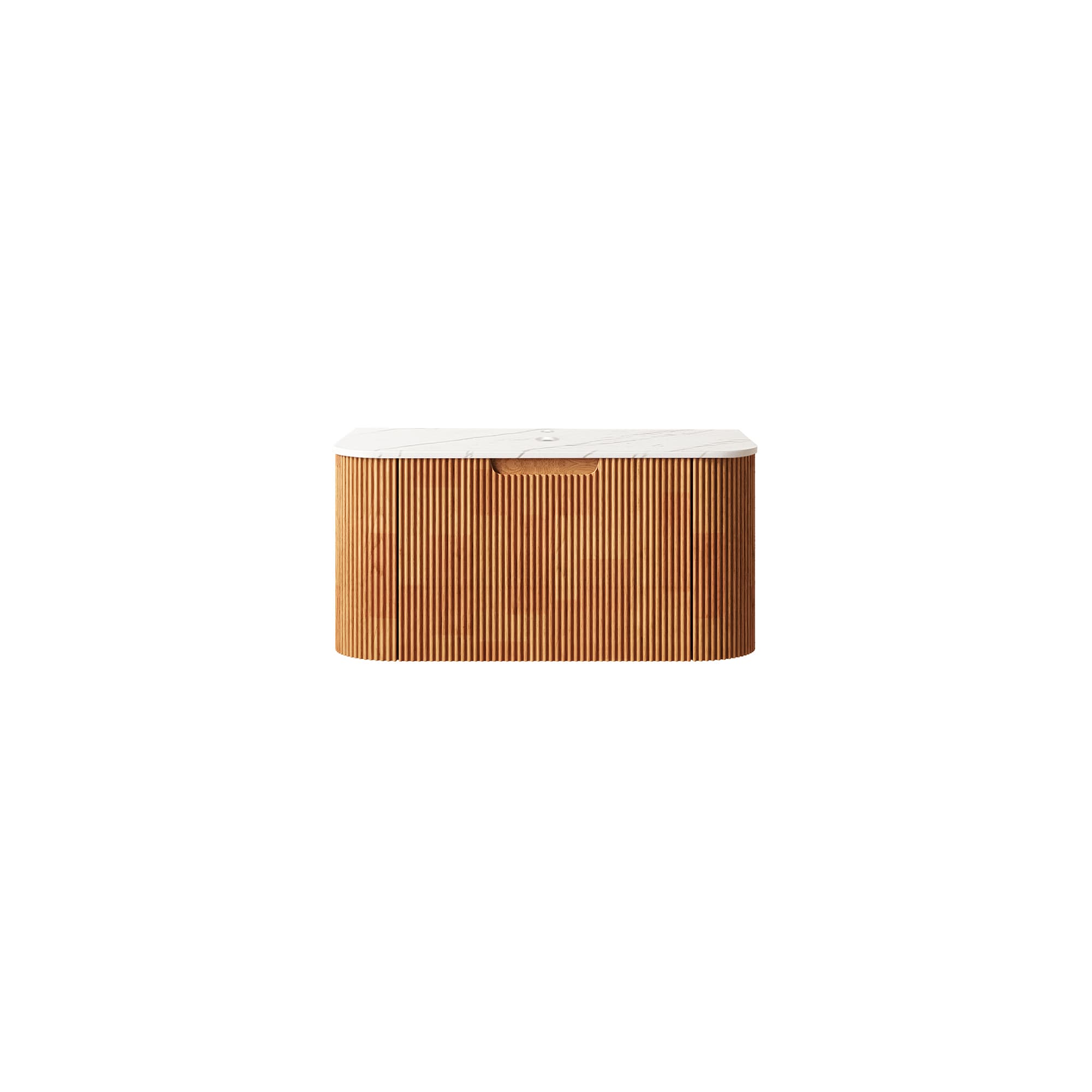 Tinyhomie 30in Wall Mounted Cabinet with Carrara White Sintered Stone Countertop One Drawer NO Basin NO Faucet and Drain Natural Wood Woodgrain Color
