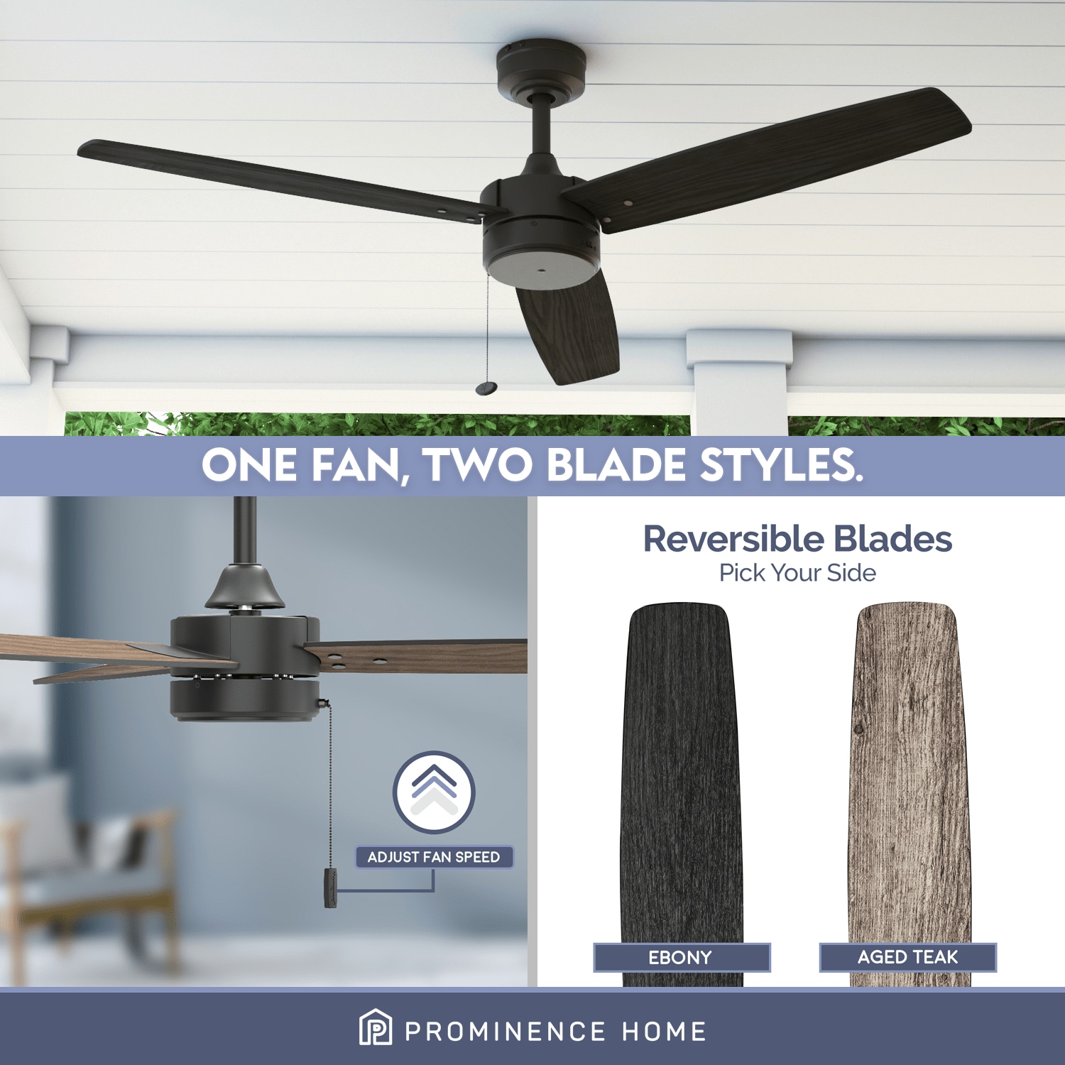 Journal Matte Black 52-Inch Ceiling Fan with Reversible Ebony and Teak Blades