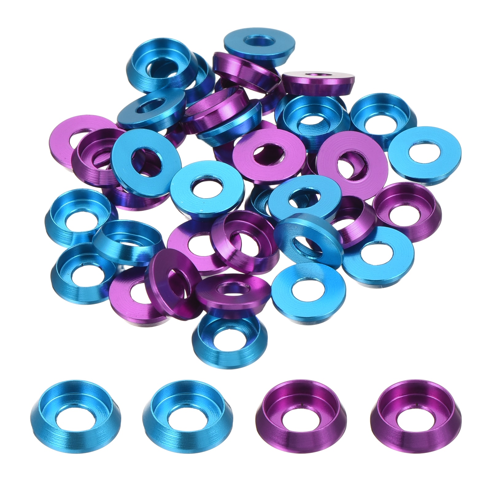 Unique Bargains M3 Cone Cup Countersunk Washers Hole Dia 3mm/0.12 Inch Aluminum Gaskets Cup Head Washer Gasket for Screw RC/FPV/PC/Drone/Mechanical Accessories Model Parts 40pcs(Purple/Sky Blue)