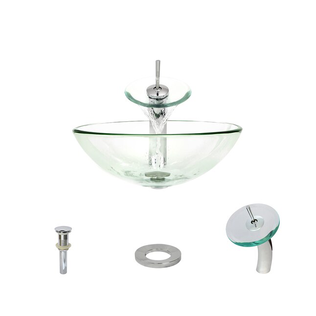 MR Direct Glass Vessel Sink in Crystal with Waterfall Faucet and Pop-Up Drain in Chrome MR Direct Glass Vessel Sink in Crystal with Waterfall Faucet and Pop-Up Drain in Chrome