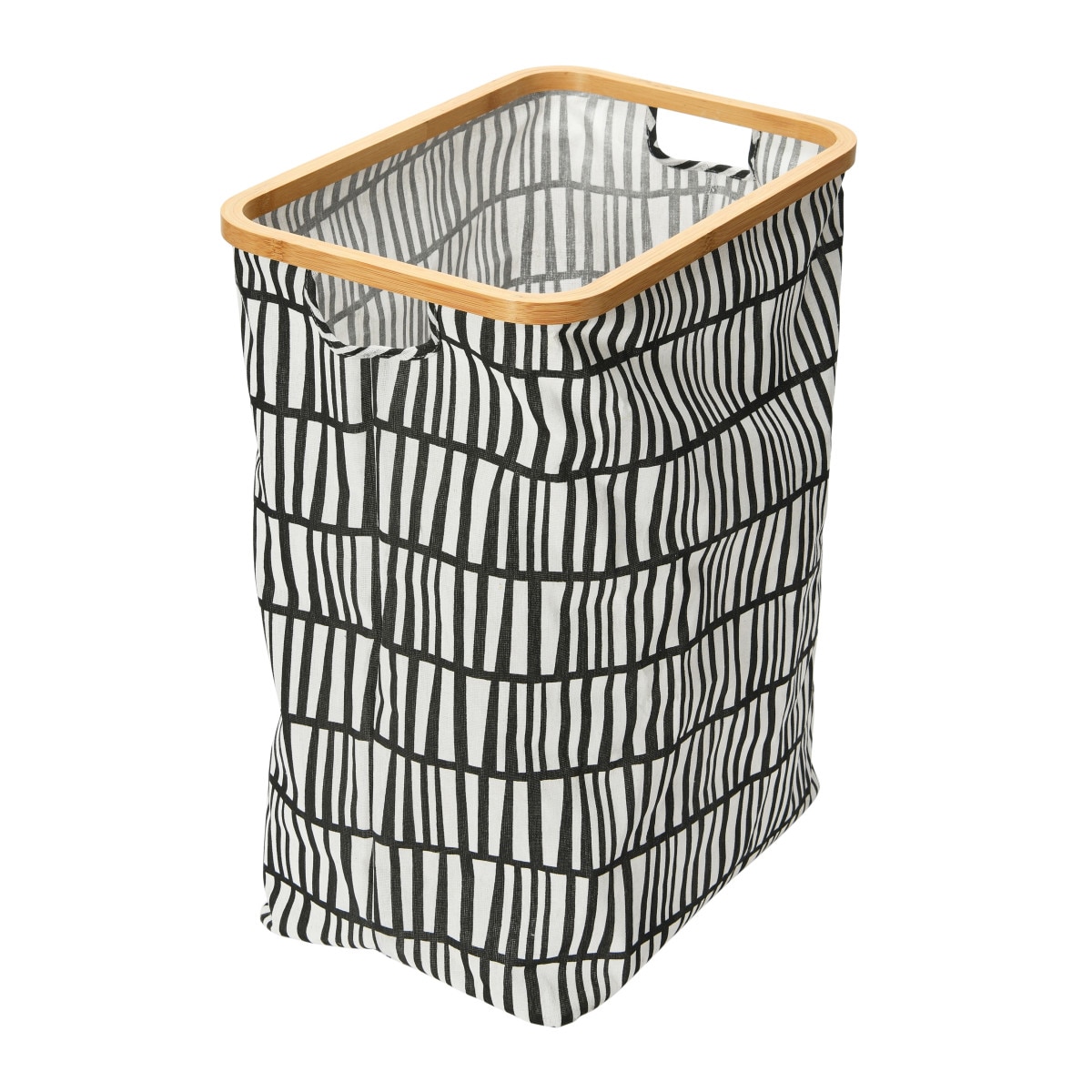 Household Essentials Bamboo Rimmed Rectangular Krush Container Hamper with Cutout Handles Black and White