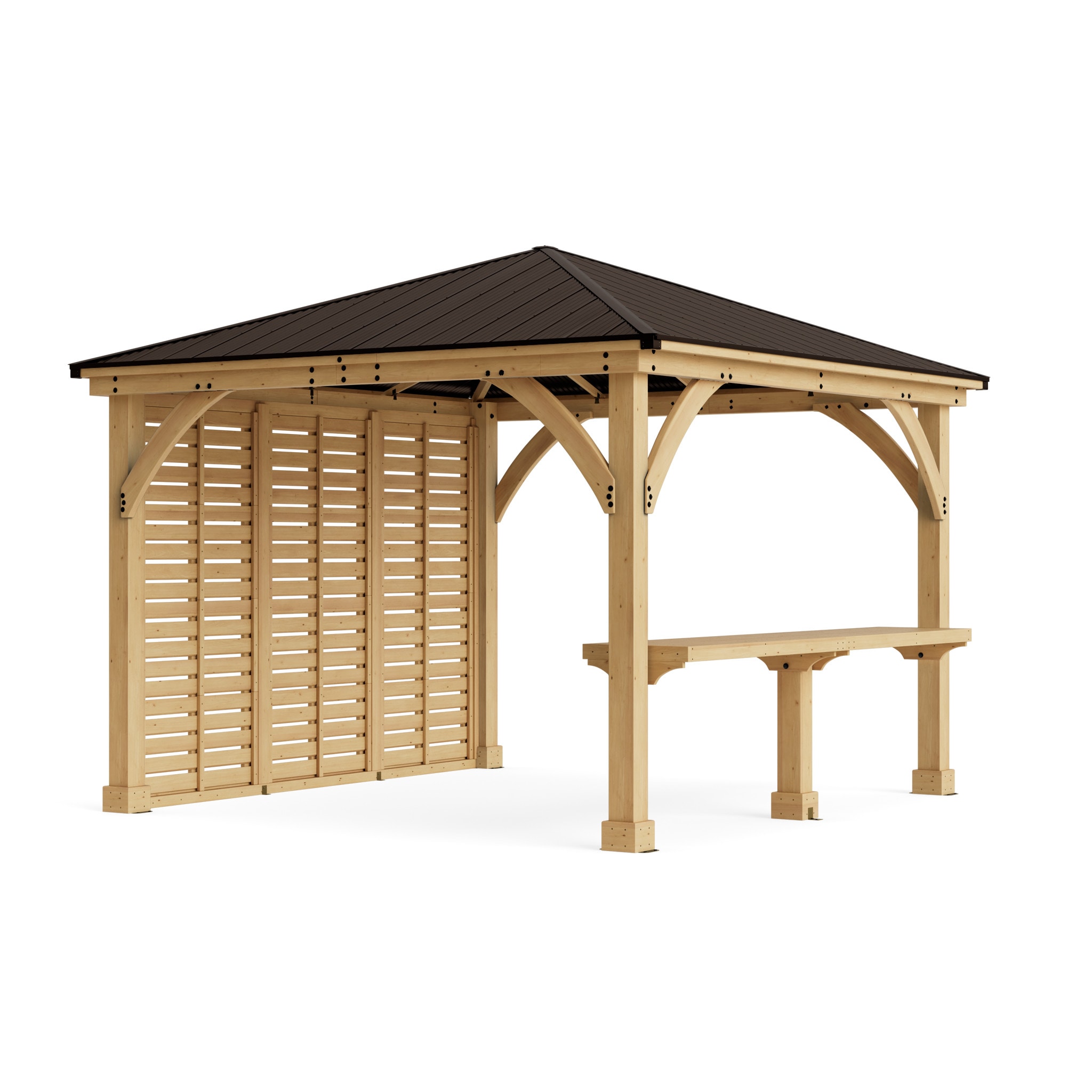 Yardistry YM11975COM 12-ft x 12-ft Natural Cedar Stain Square Hardtop Aluminum Roof