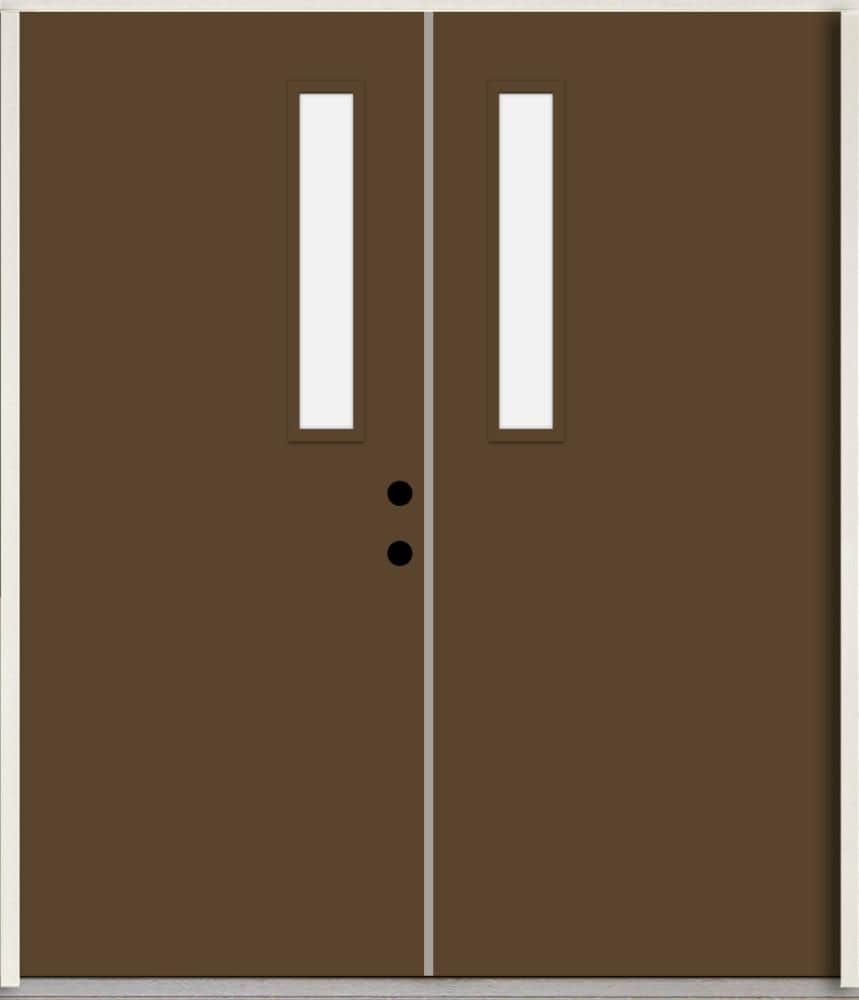 RELIABILT LO1063332 Spotlights 64-in x 80-in x Fiberglass 1/4 lite Left-hand inswing Sable Paint Painted Prehung Double Front Door Insulating core