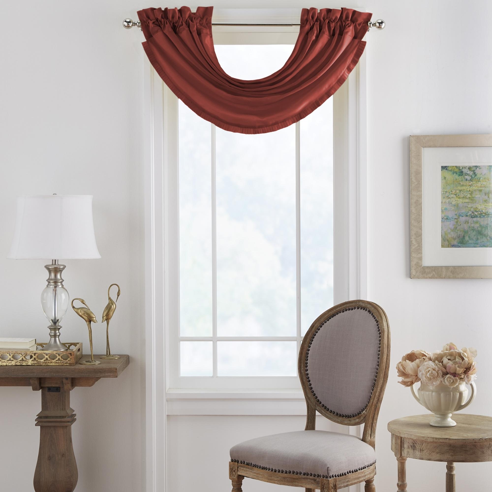Elrene Home Fashions 026865577938 Versailles Faux Silk Waterfall 36-in Rouge Polyester Rod pocket Valance