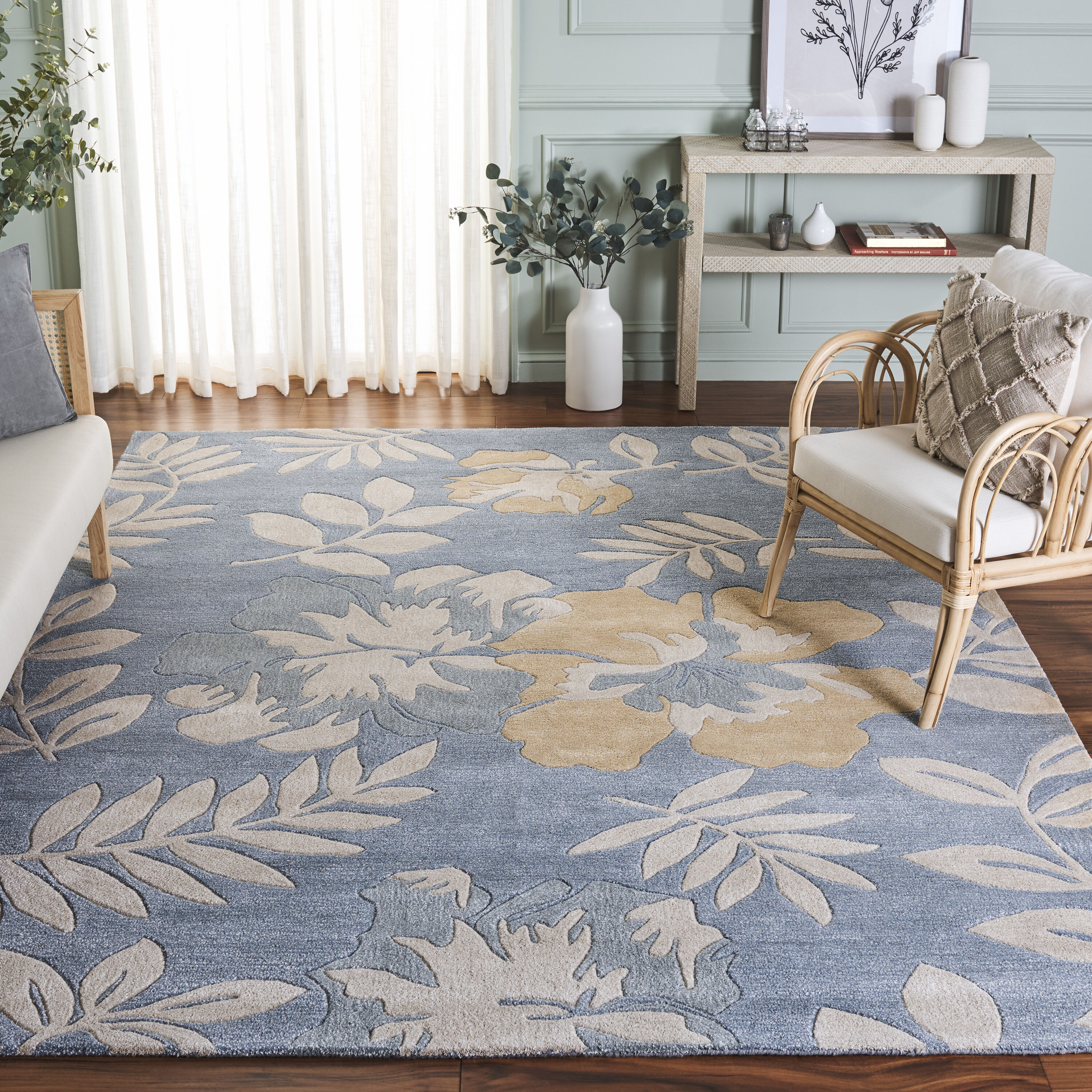  Soh838 Blue/Multi Country Floral 7ft-6in x 9ft-6in Large Rectangle Rug