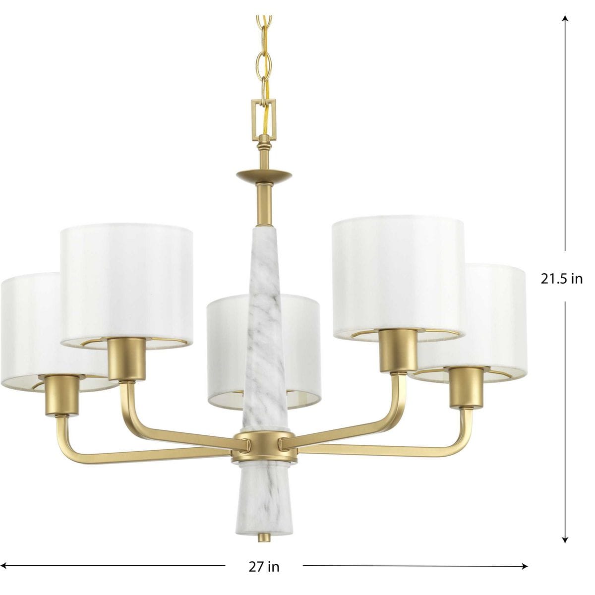 Palacio Vintage Gold Chandelier with White Silk Shades