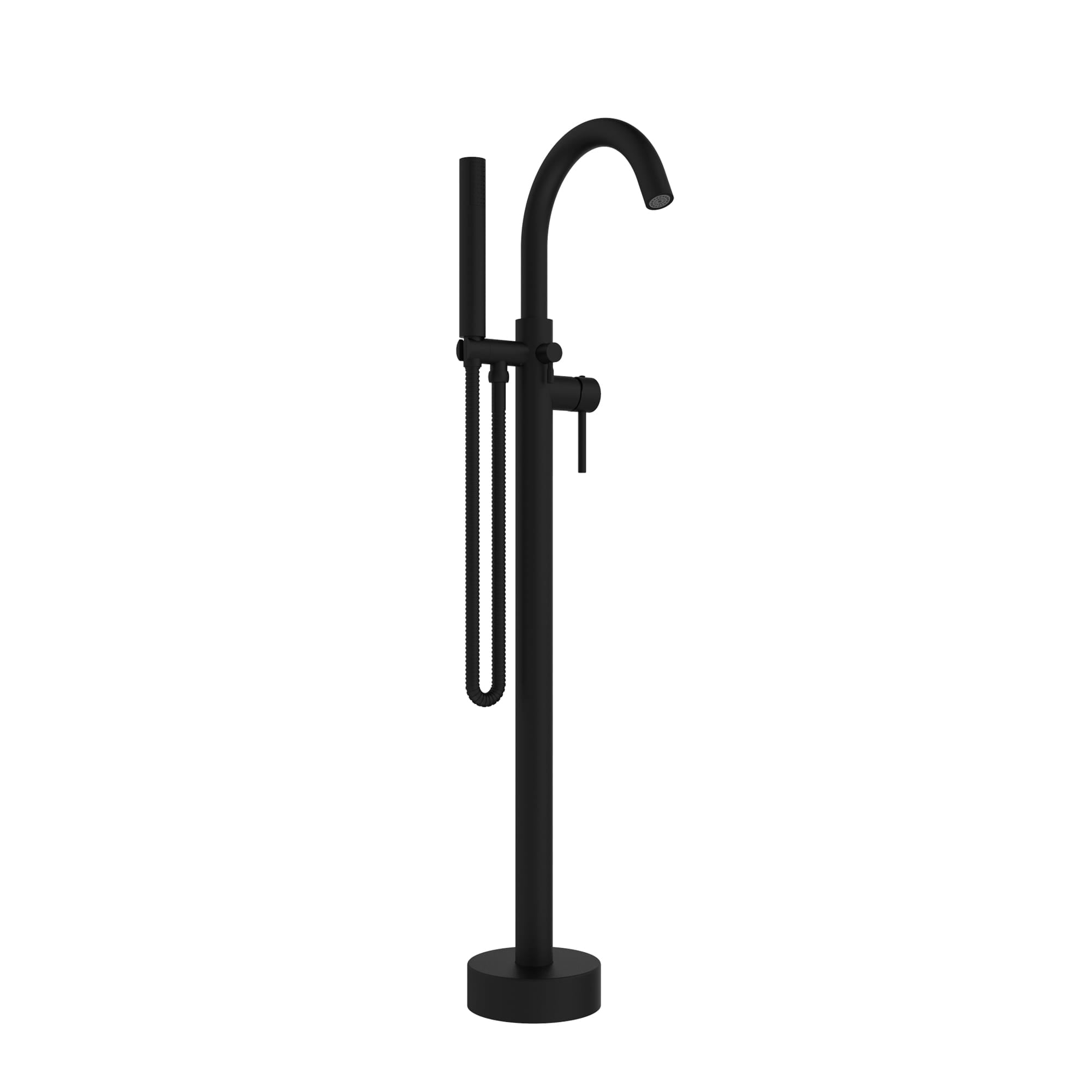 Belanger Delphi Matte Black 1-handle Freestanding High-arc Bathtub Faucet with Hand Shower (Valve Included)