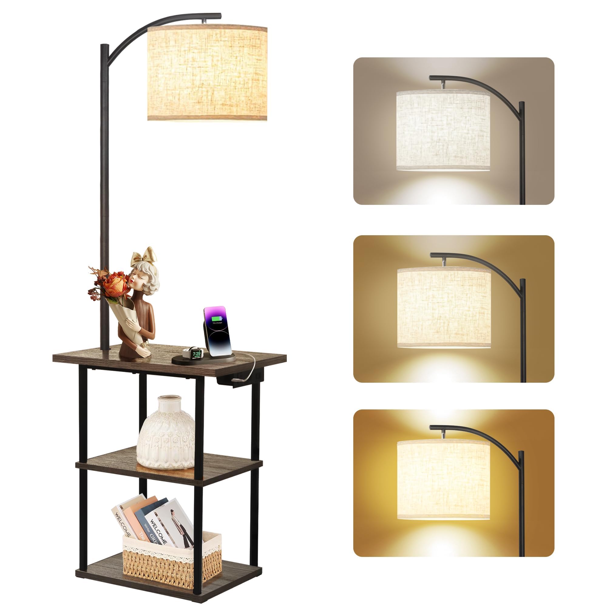 IUEST Floor Lamp with Table USB Type C AC Charging Station 3 Color LED ...