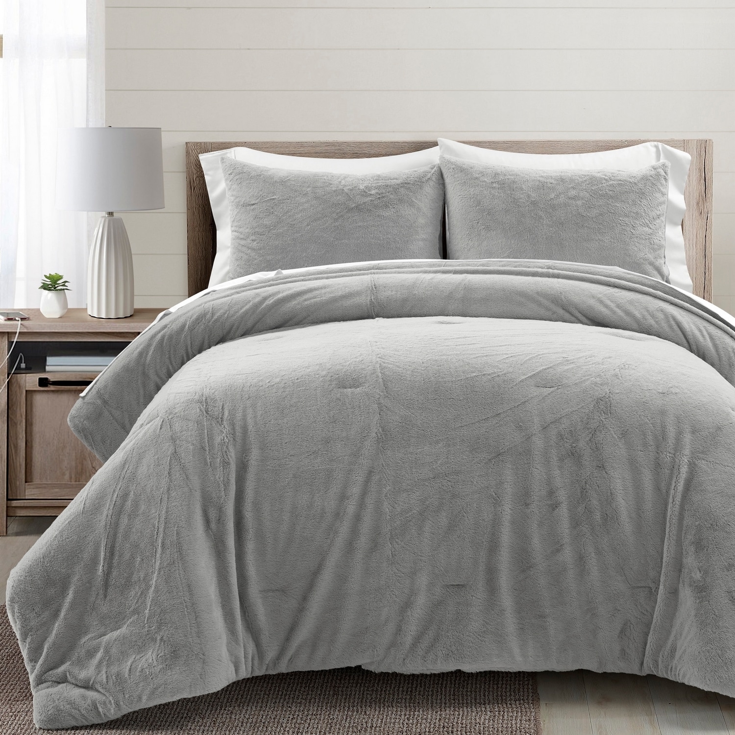 Lush Decor Light Gray Solid Twin Comforter with (Fill) in the ...