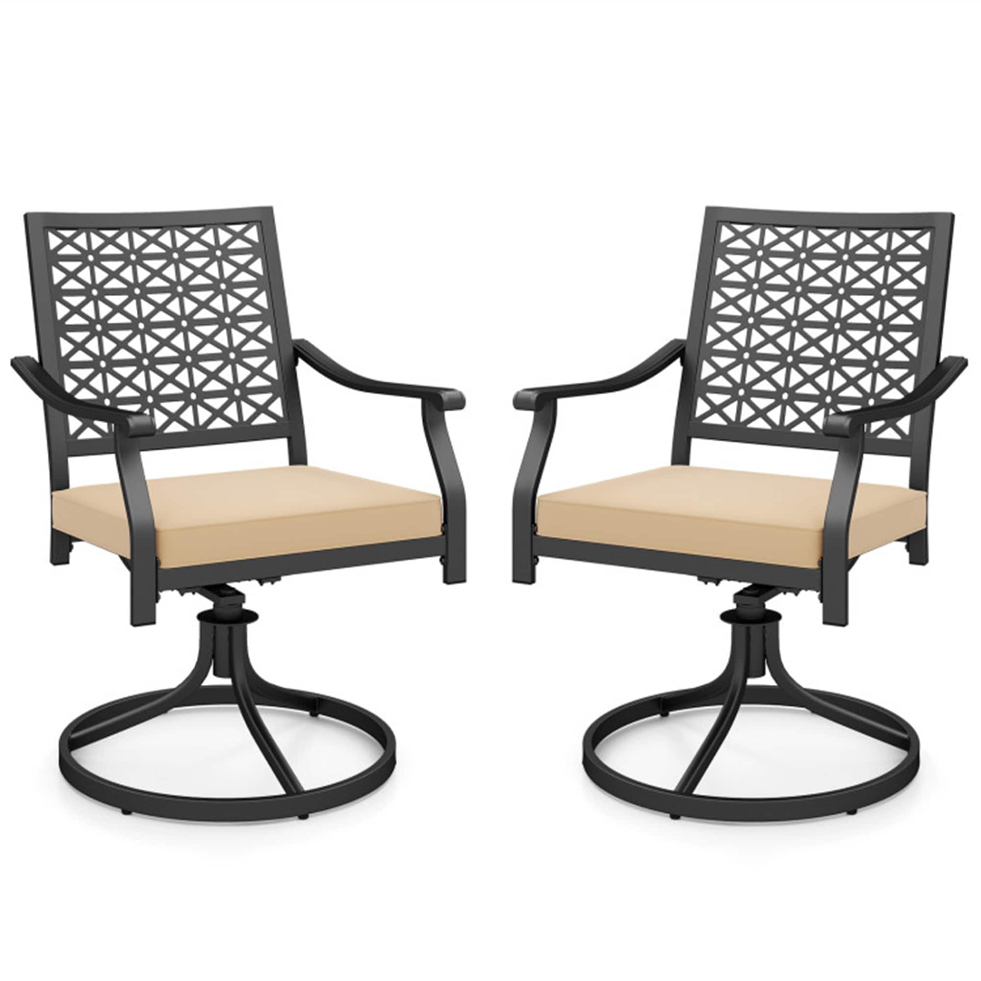BABOOM BOM-P174091-OR Outdoor Swivel Chairs Set of 2 Black Steel Frame Swivel rocker Rocking Chair with Beige Cushioned Seat