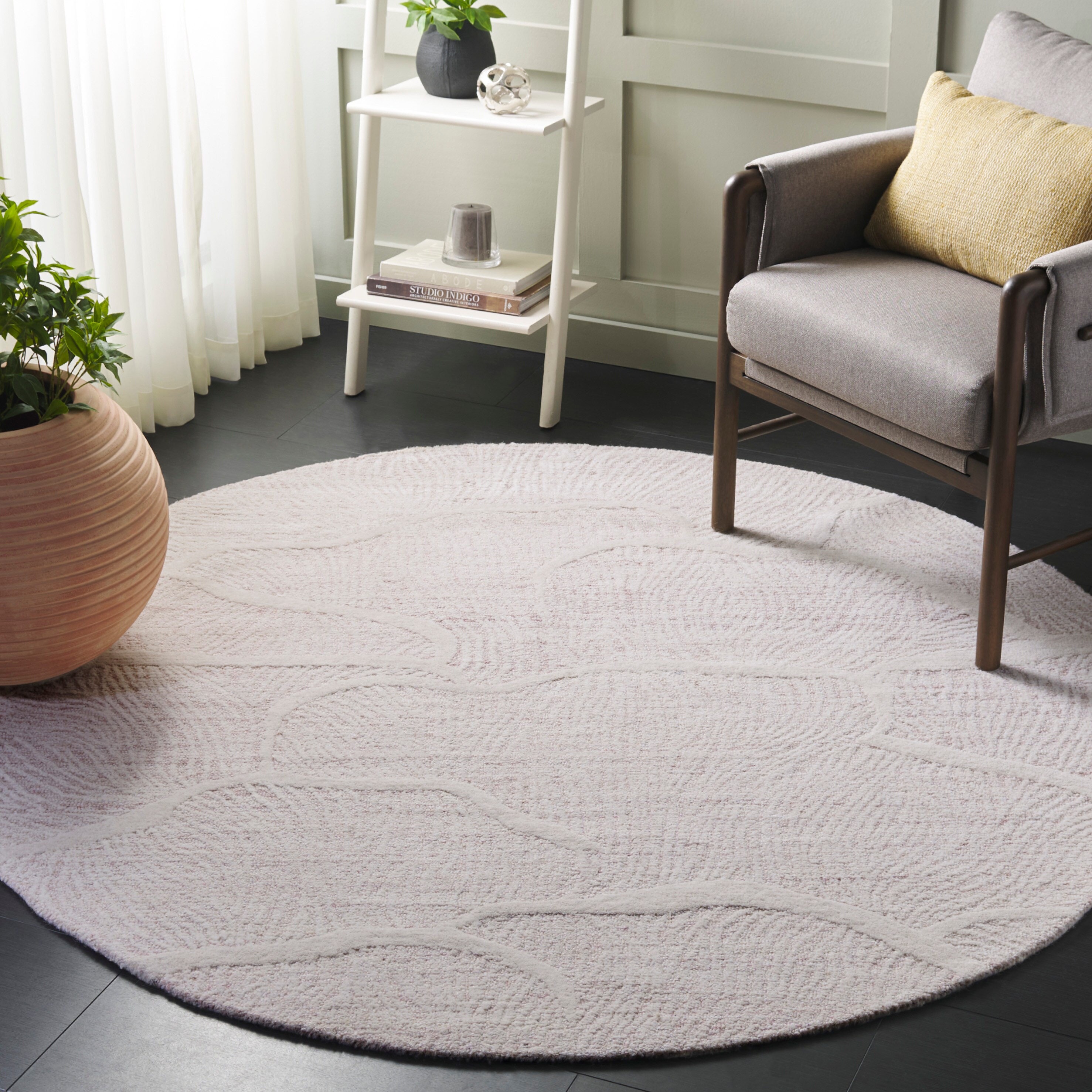  Pine 402 Pink/Ivory Contemporary 6ft x 6ft Round Rug