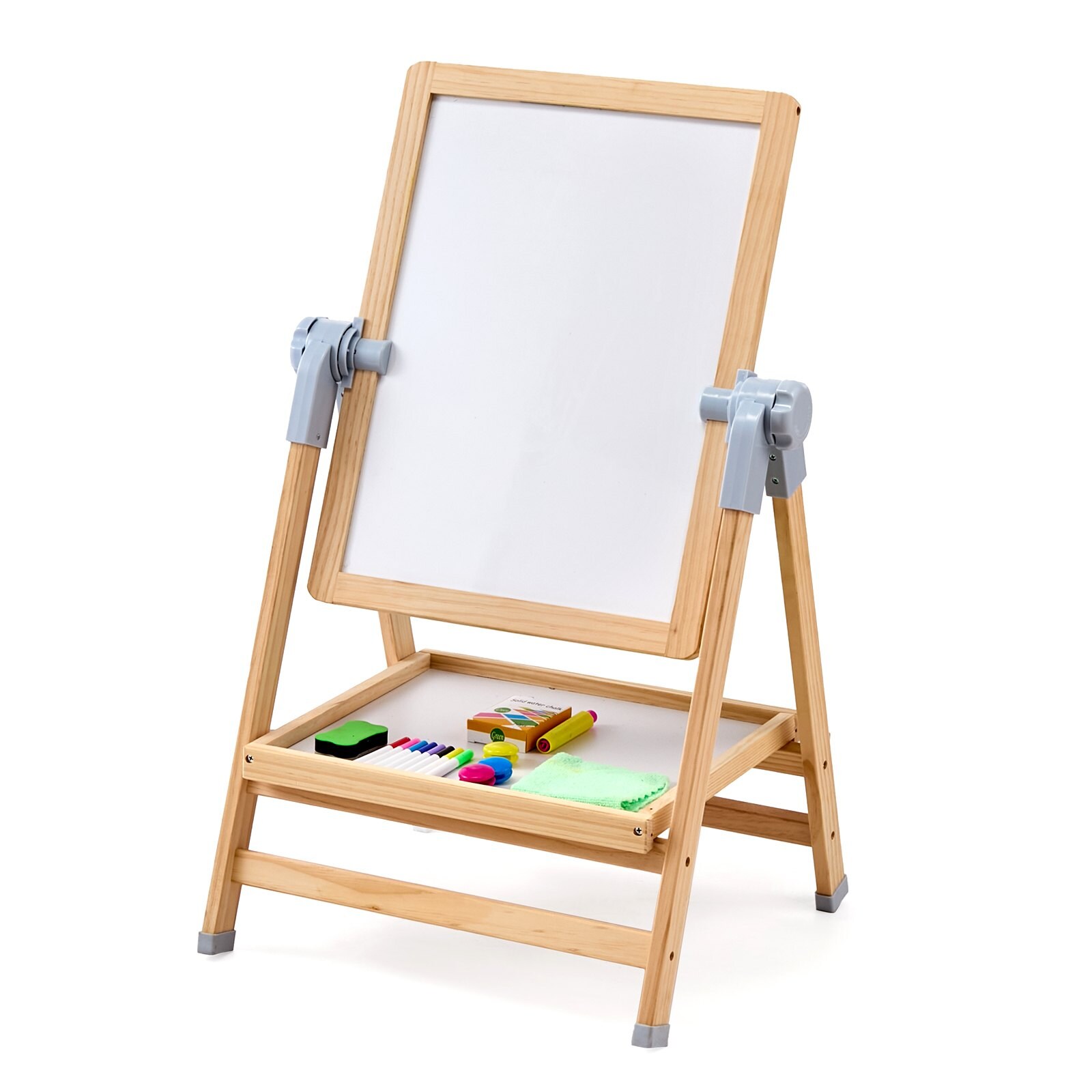 SUGIFT - Kids Wooden Art Easel 2-in-1 Double-Sided with Accessories