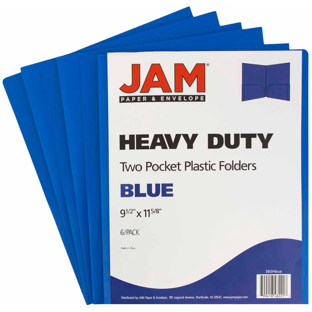 JAM Paper 383HBUA 6-Pack Blue Plastic 9-in x 12-in Pocket Folder