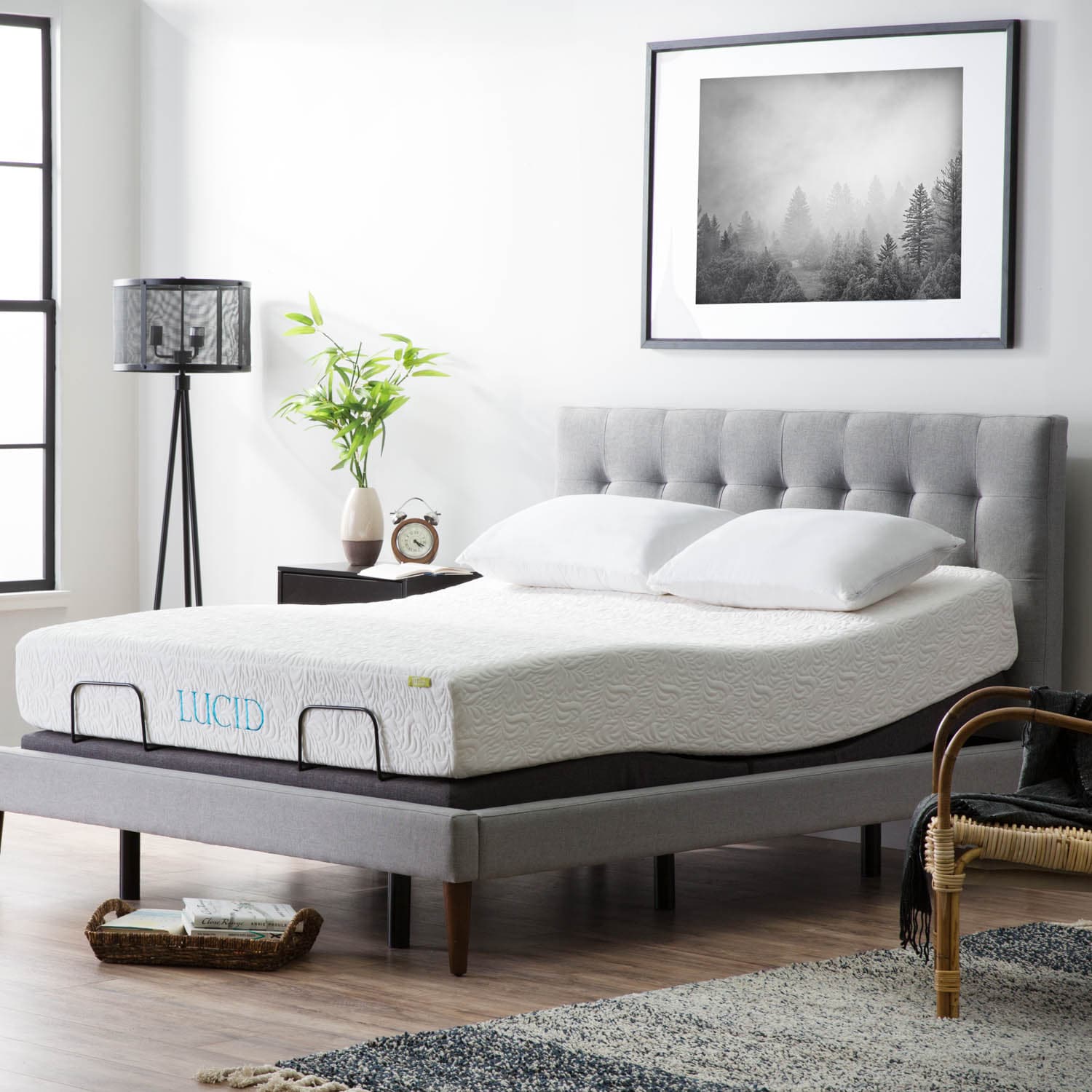 LUCID Comfort Collection Deluxe Gray Queen Metal Adjustable Bed in
