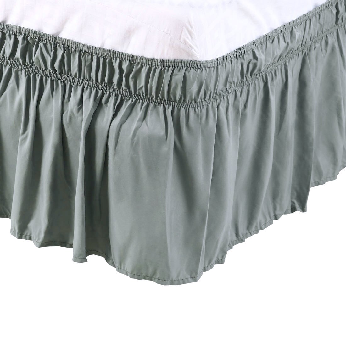 Unique Bargains Bed Skirt Wrap Around Bedskirt Three Fabric Sides Elastic Dust Ruffle Easy Fit - with 15 Inch Drop Queen Dark Dark Gray