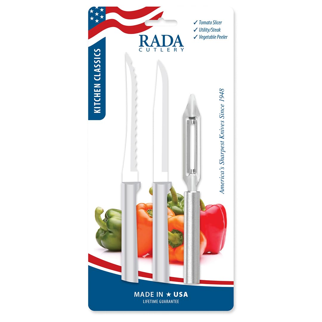 Rada 3 Piece Knife Set ProPak with Tomato Slicer Vegetable Peeler and Utility Knife #DS59